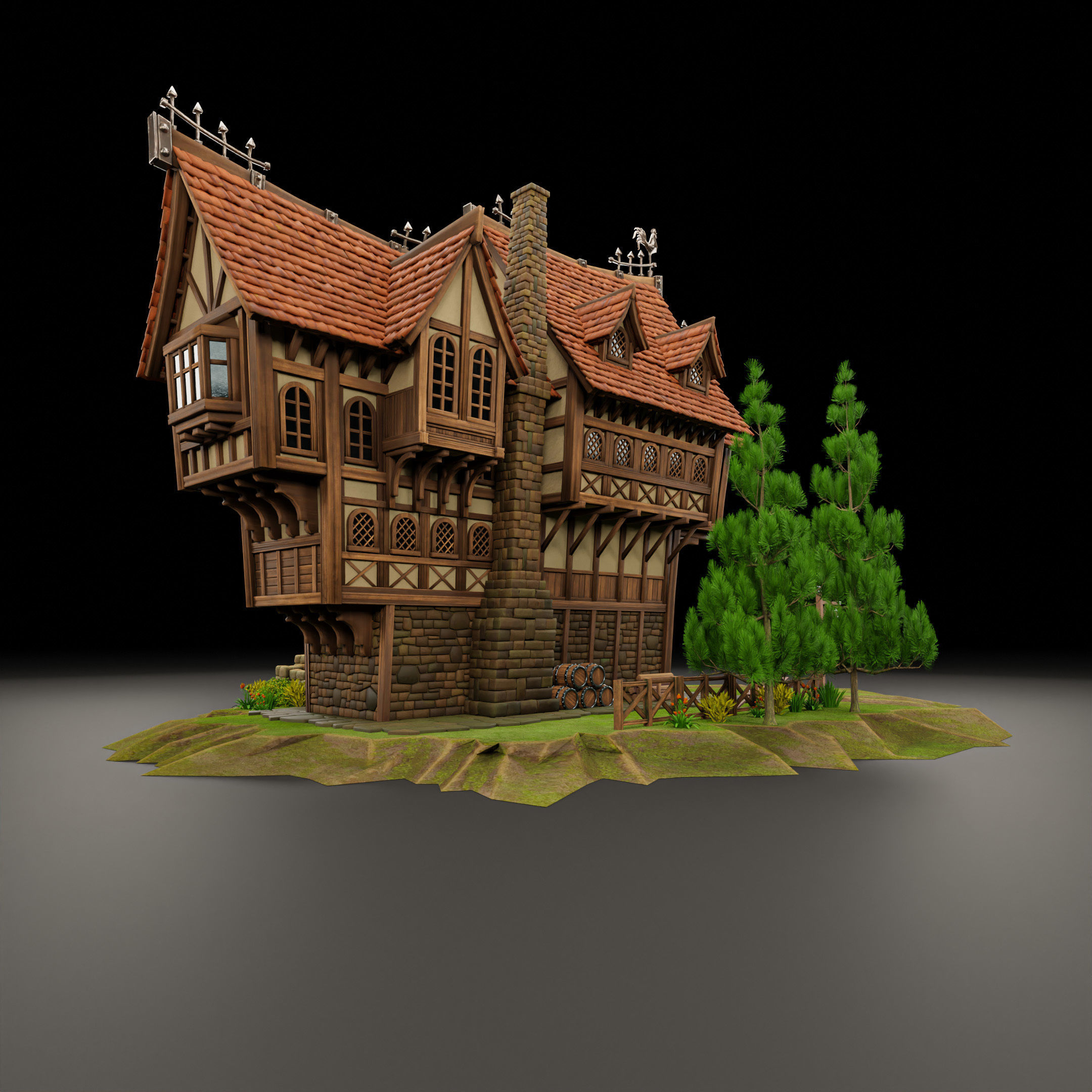 STYLIZED MEDIEVAL BUILDING 05 PRINT READY Low-poly 3D model_8