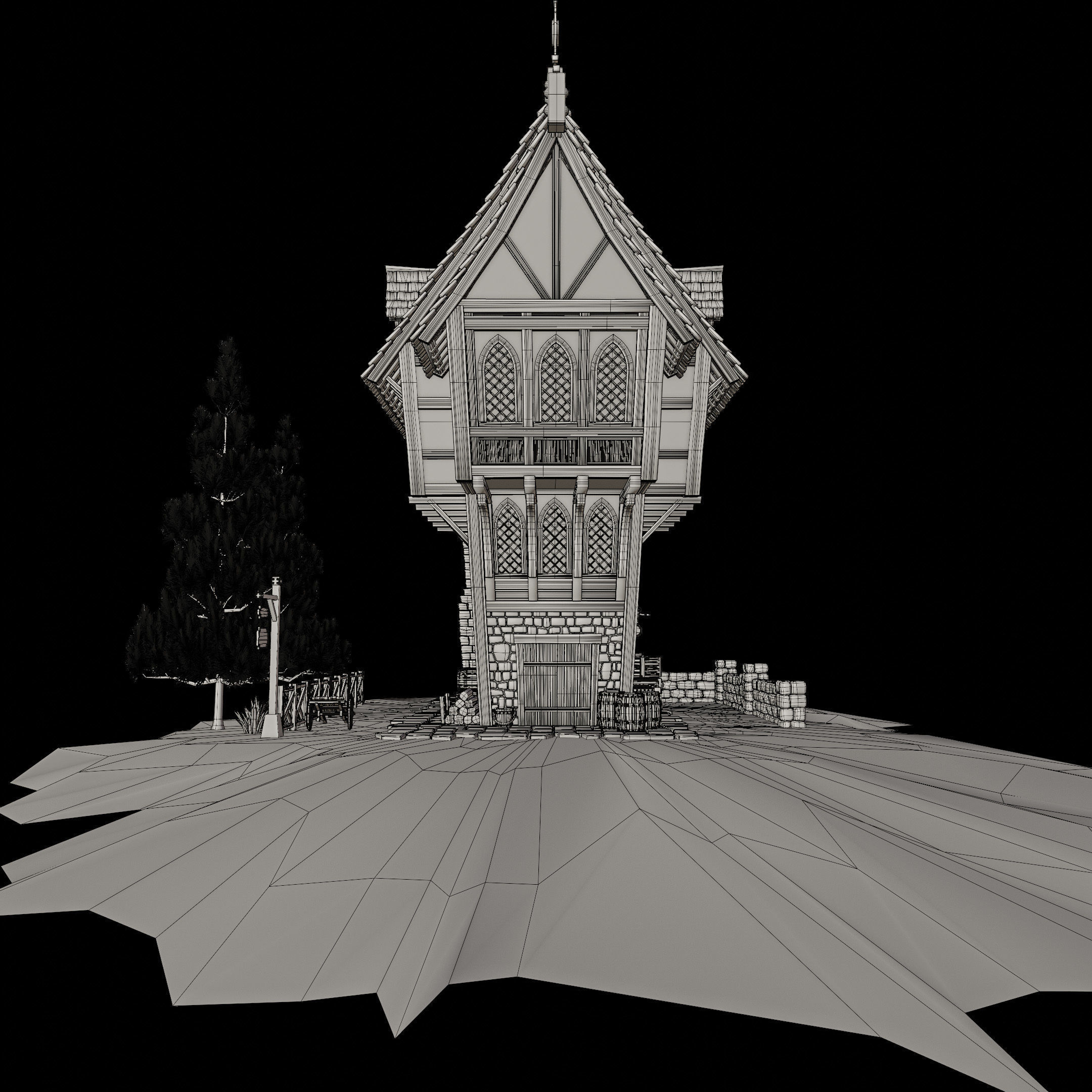 STYLIZED MEDIEVAL BUILDING 05 PRINT READY Low-poly 3D model_13