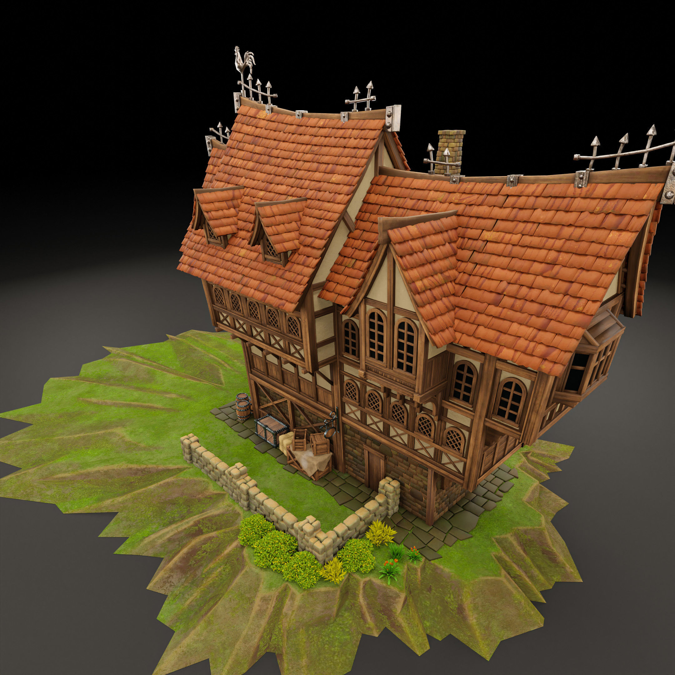 STYLIZED MEDIEVAL BUILDING 05 PRINT READY Low-poly 3D model_12