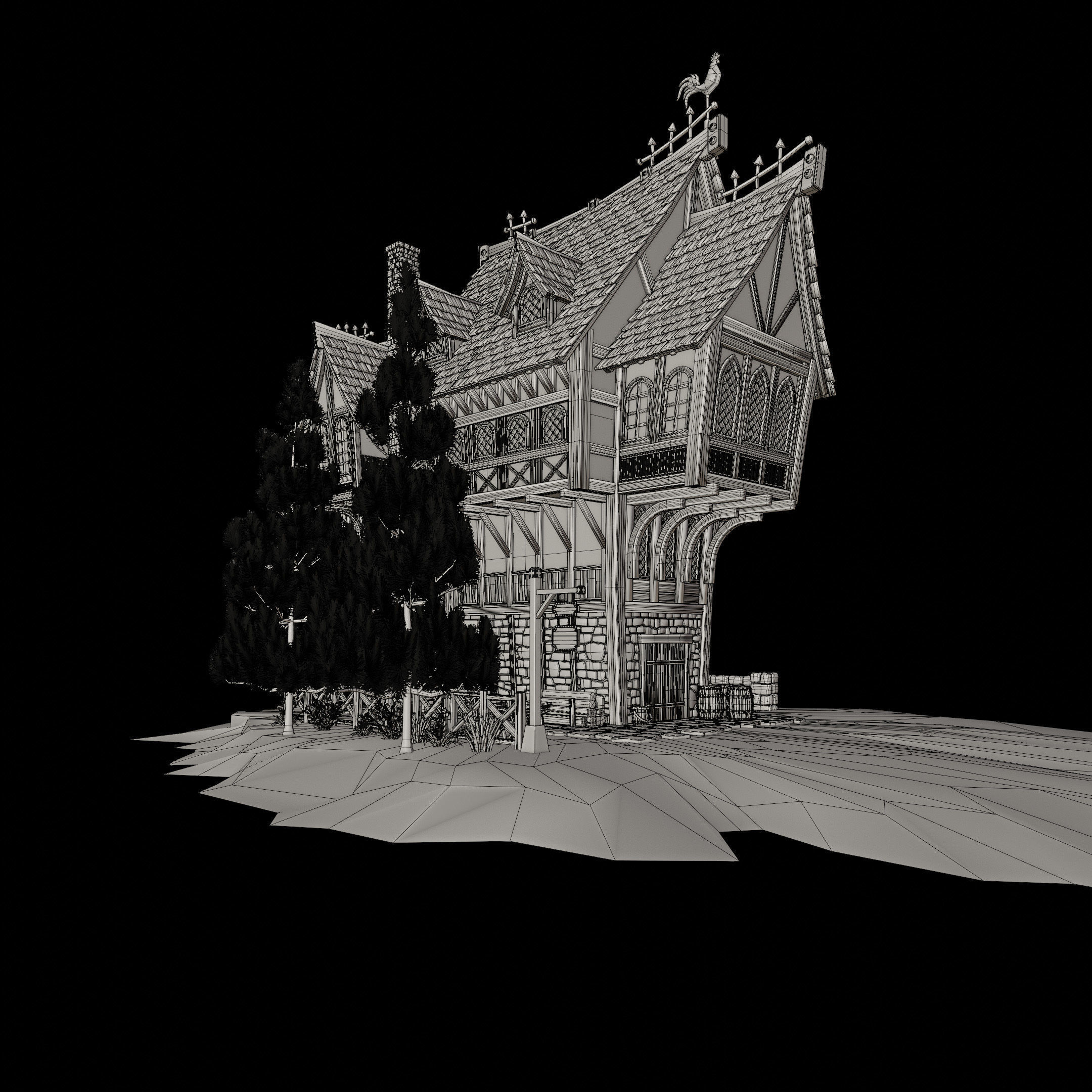 STYLIZED MEDIEVAL BUILDING 05 PRINT READY Low-poly 3D model_20
