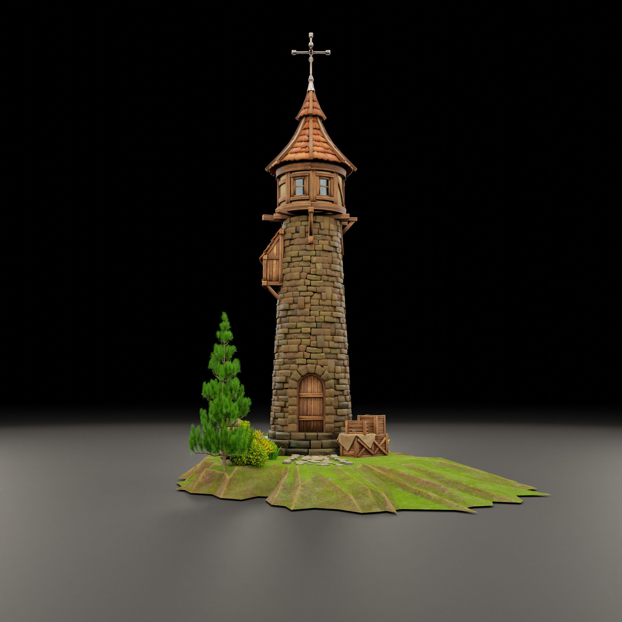 STYLIZED MEDIEVAL BUILDING 06 PRINT READY Low-poly 3D model_3