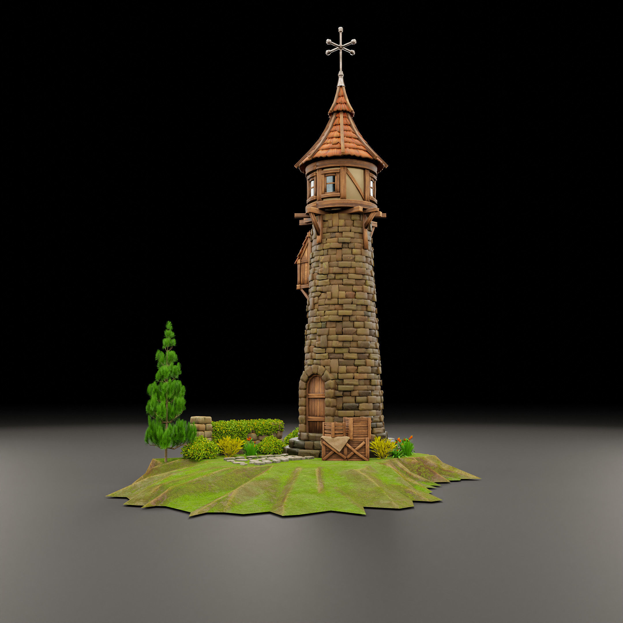 STYLIZED MEDIEVAL BUILDING 06 PRINT READY Low-poly 3D model_4