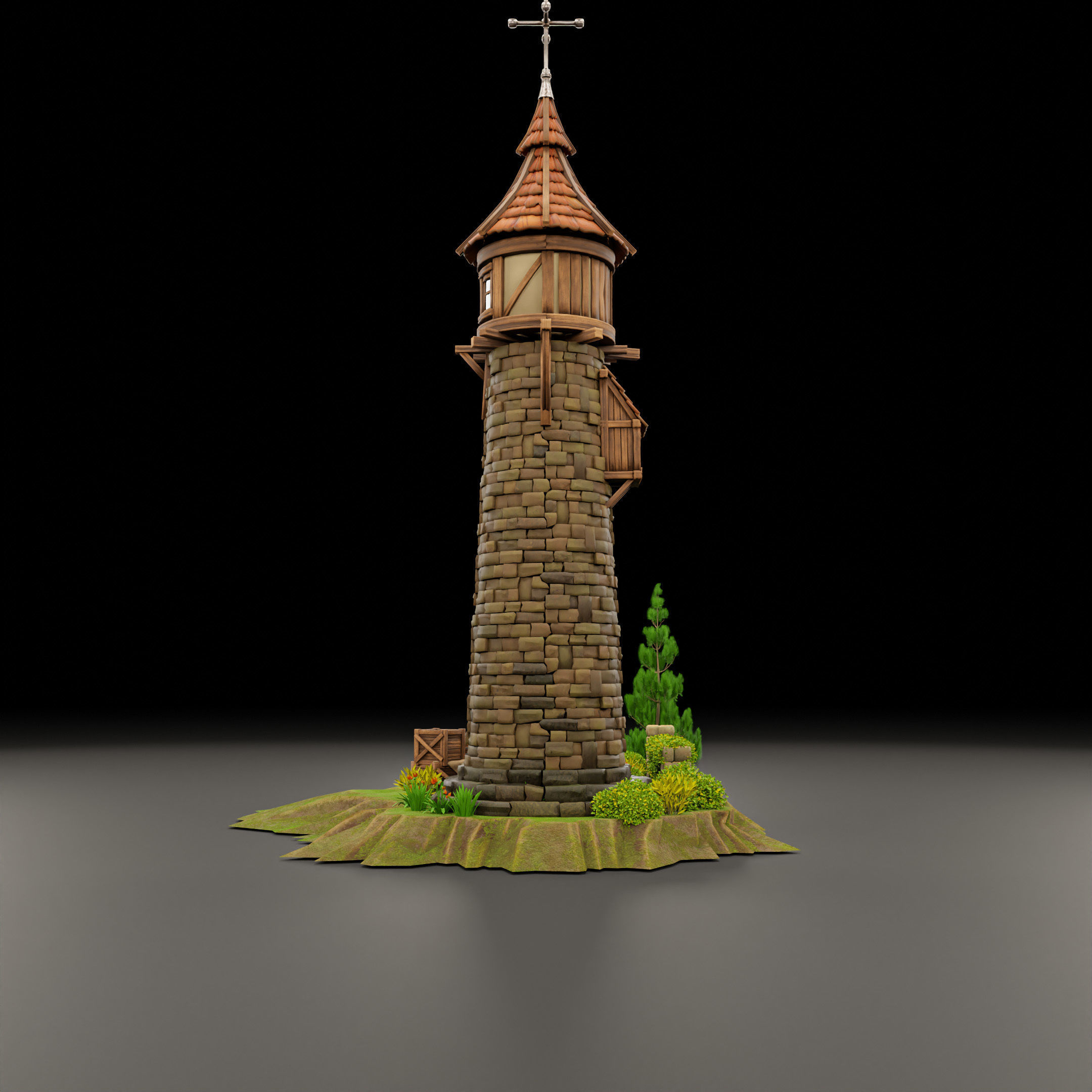STYLIZED MEDIEVAL BUILDING 06 PRINT READY Low-poly 3D model_7