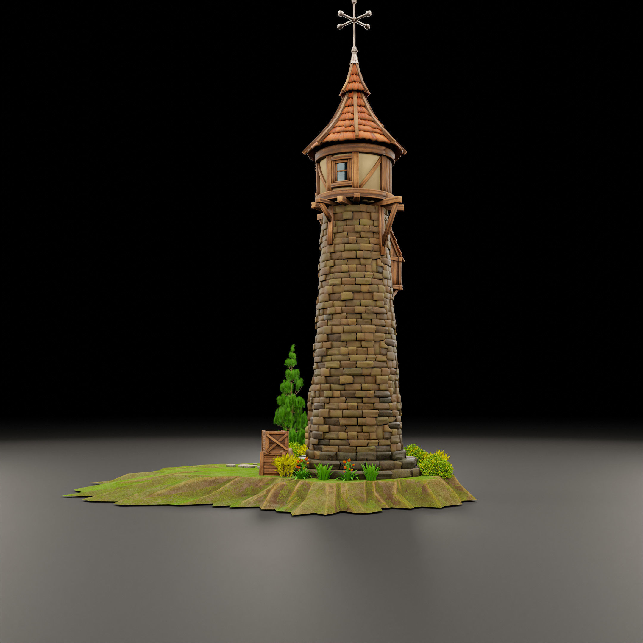 STYLIZED MEDIEVAL BUILDING 06 PRINT READY Low-poly 3D model_6