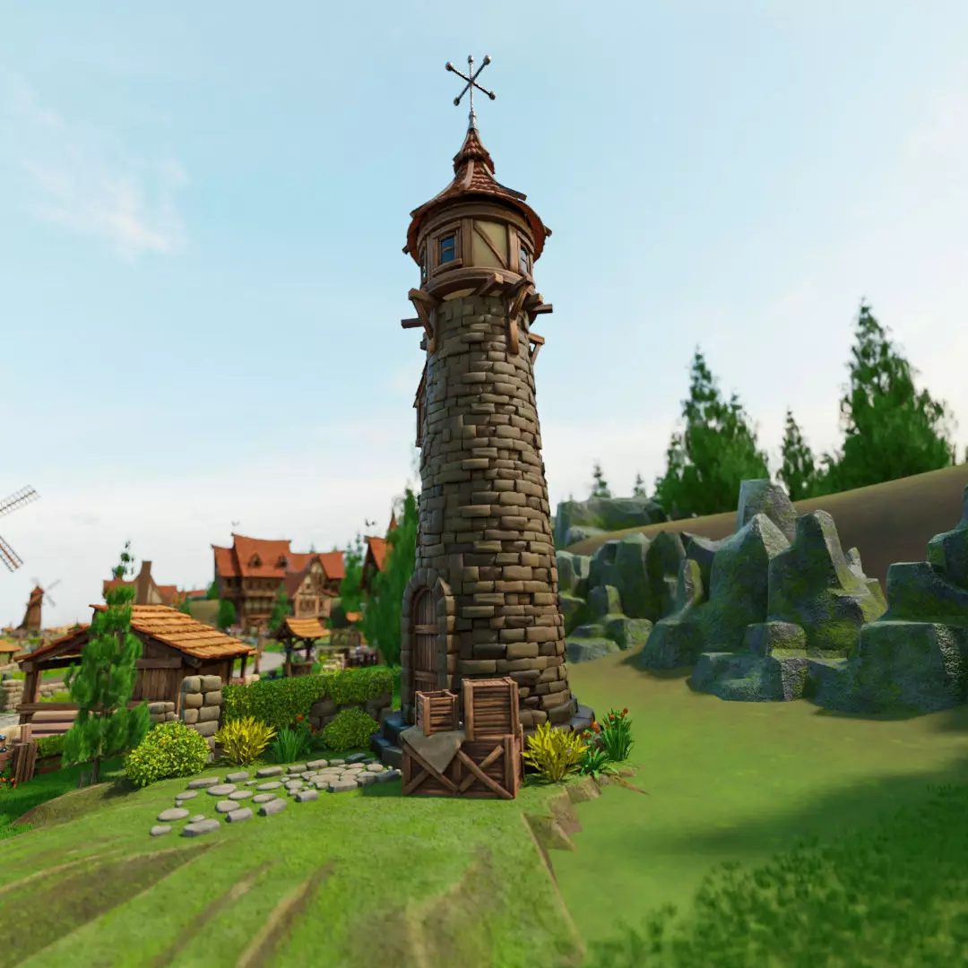 STYLIZED MEDIEVAL BUILDING 06 PRINT READY Low-poly 3D model_0