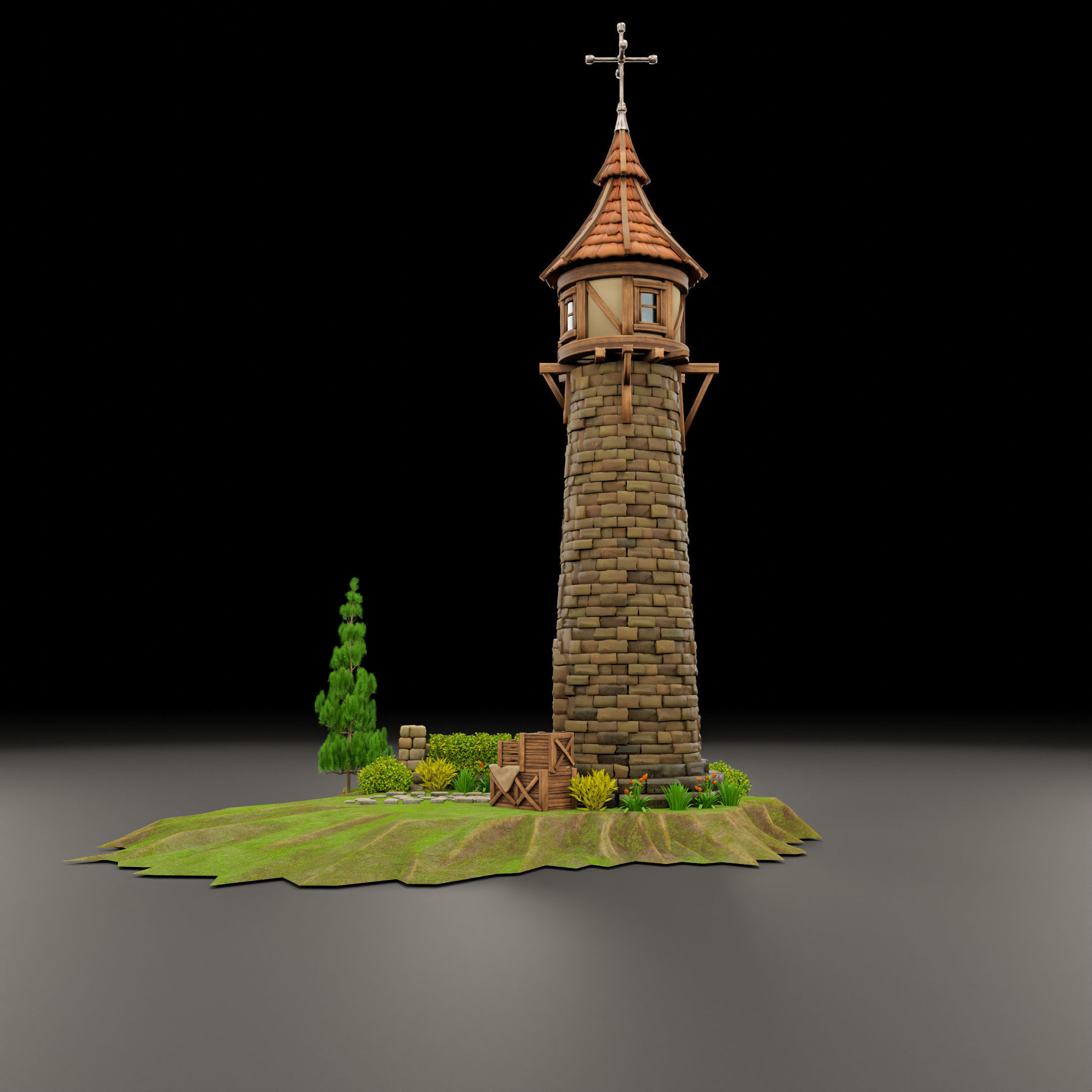 STYLIZED MEDIEVAL BUILDING 06 PRINT READY Low-poly 3D model_5