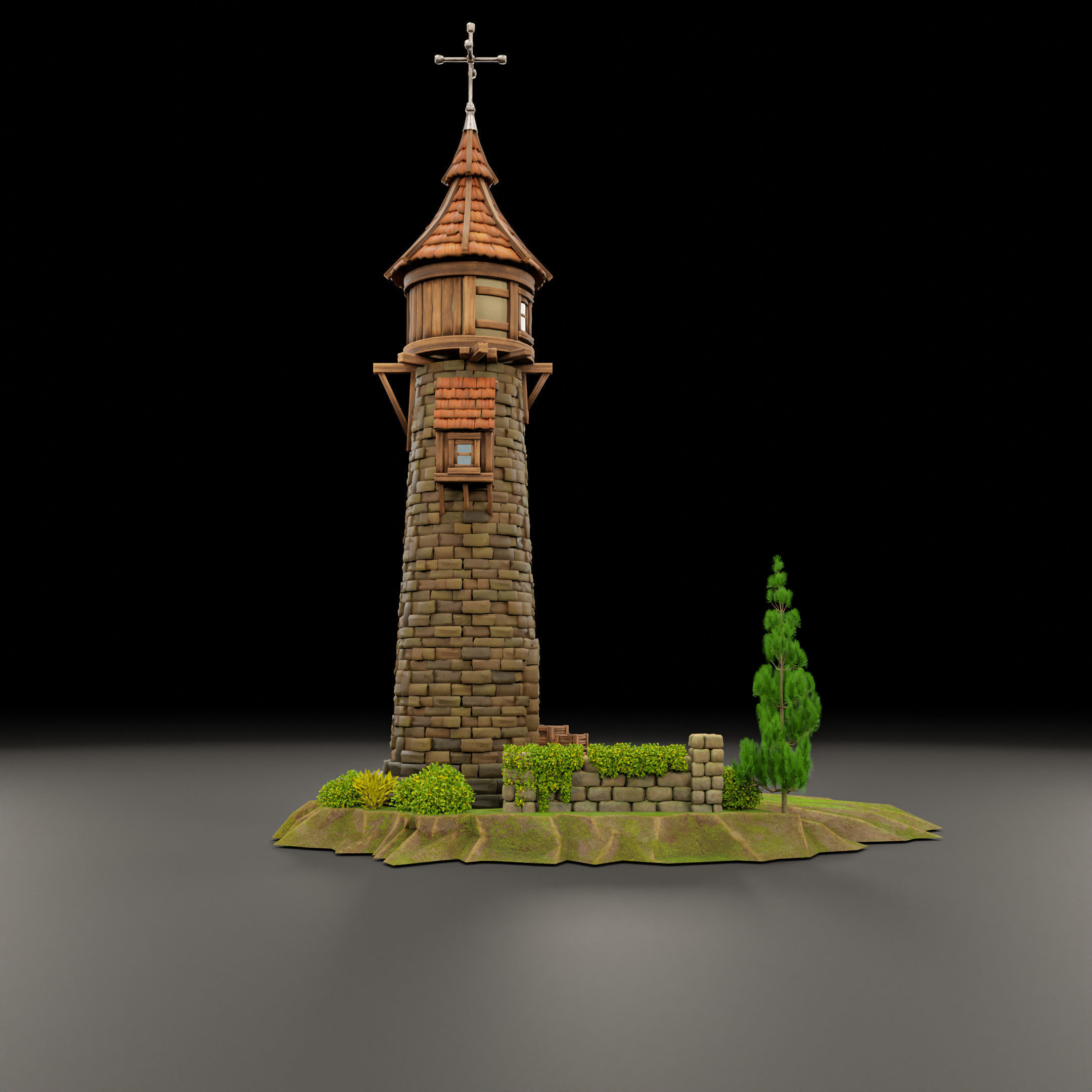 STYLIZED MEDIEVAL BUILDING 06 PRINT READY Low-poly 3D model_9