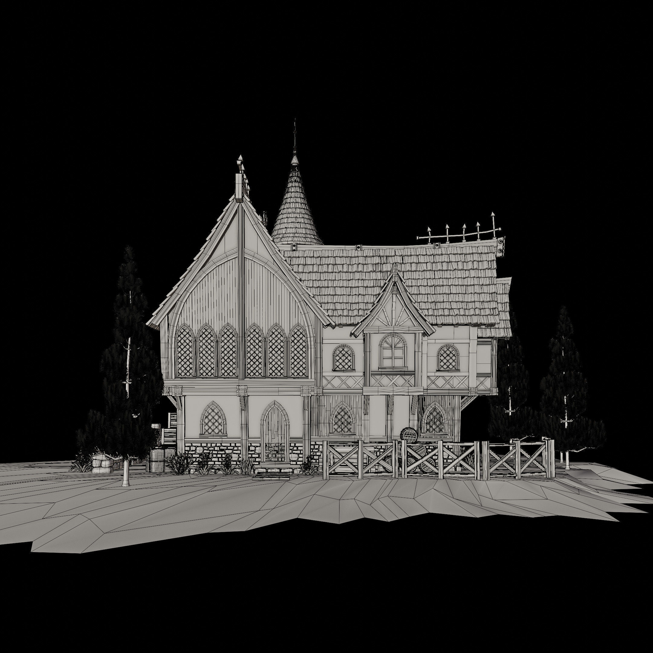 STYLIZED MEDIEVAL BUILDING 08 PRINT READY Low-poly 3D model_17