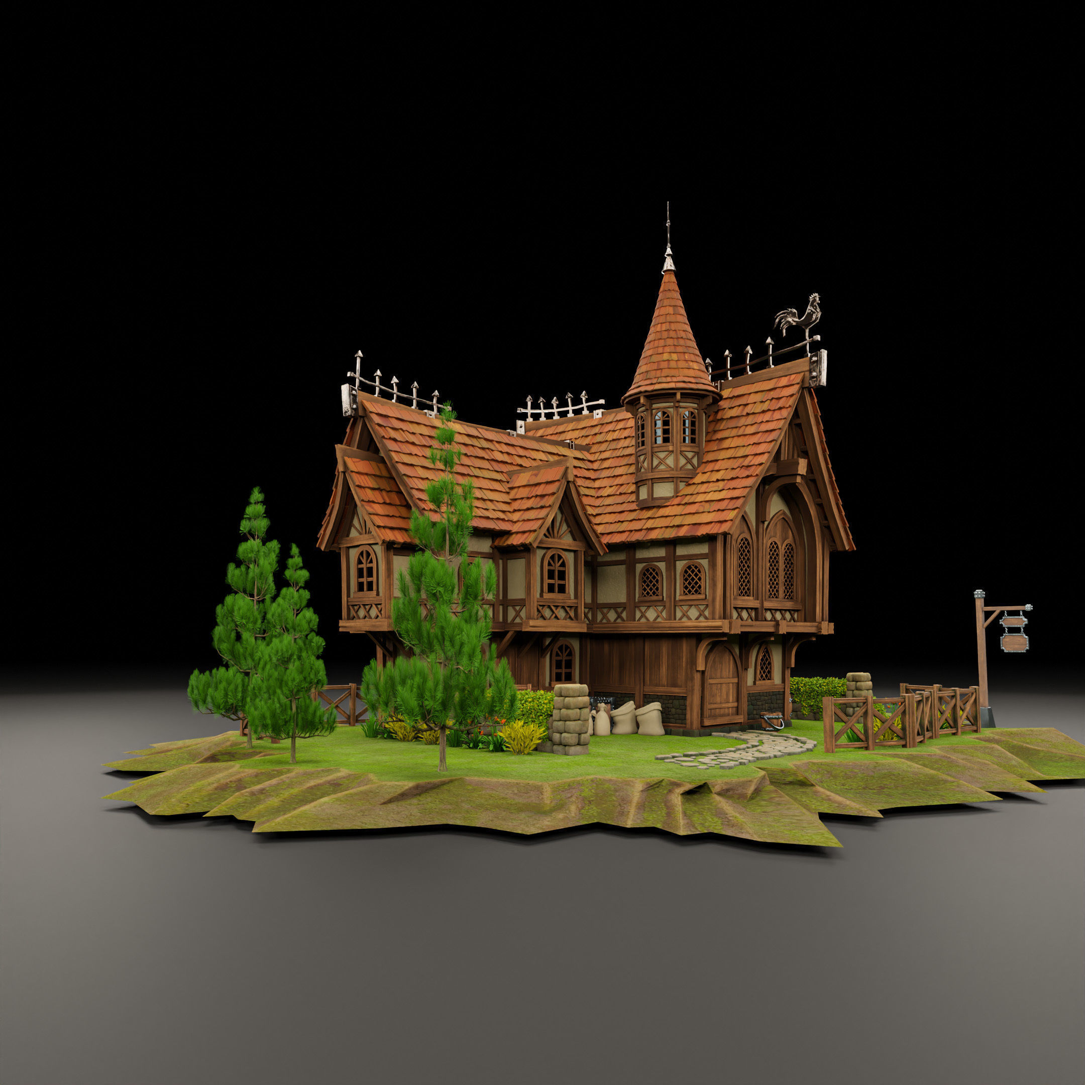STYLIZED MEDIEVAL BUILDING 08 PRINT READY Low-poly 3D model_10