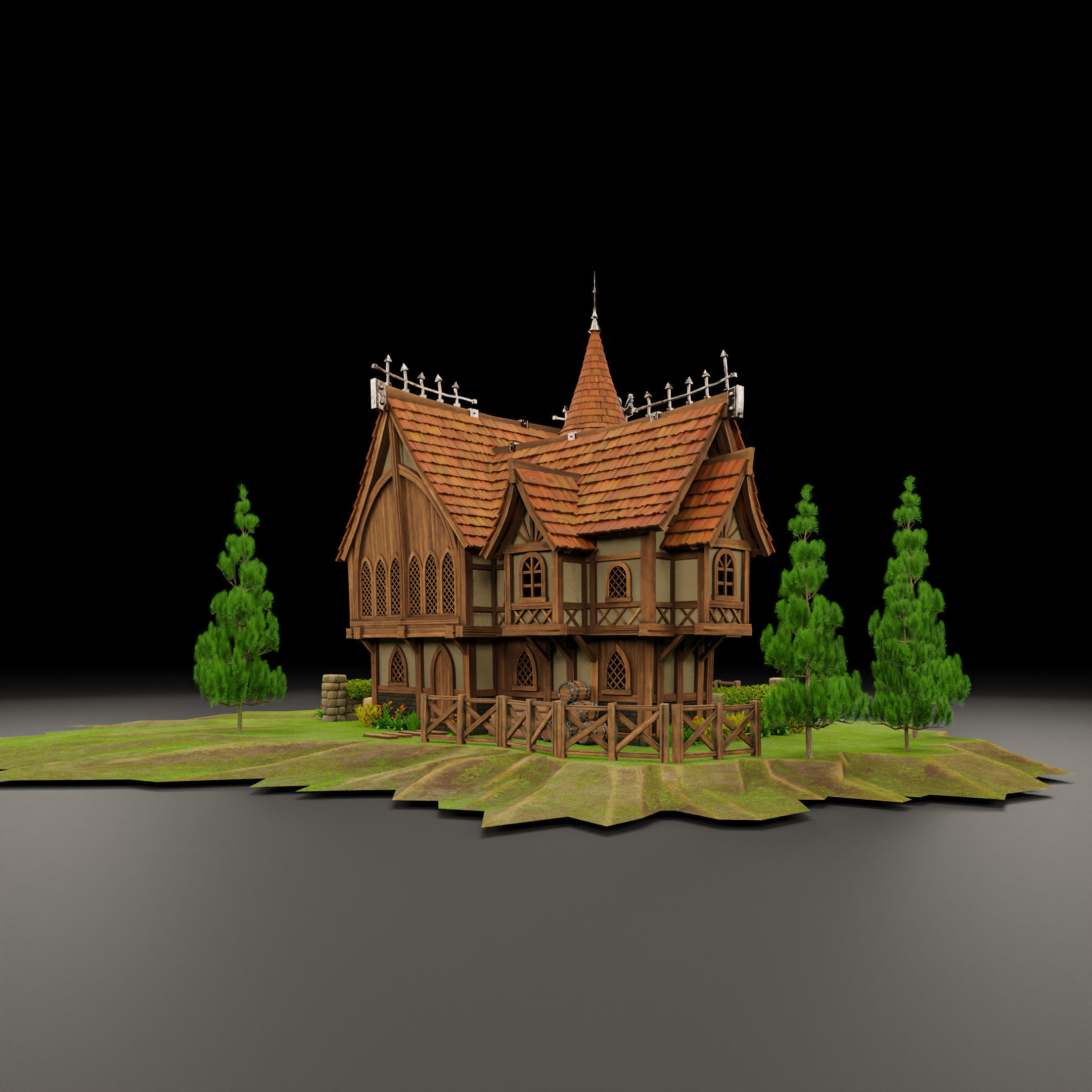 STYLIZED MEDIEVAL BUILDING 08 PRINT READY Low-poly 3D model_8