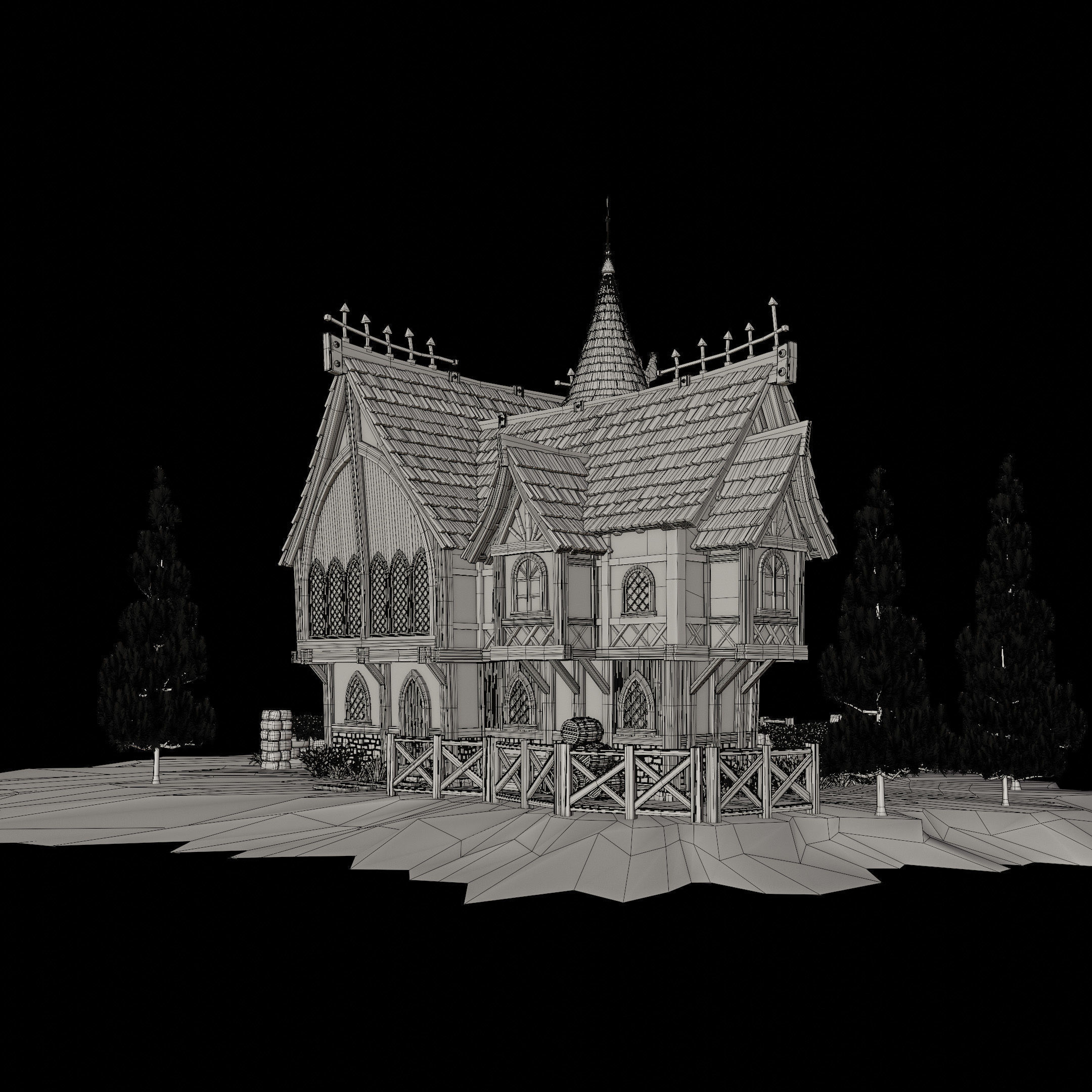 STYLIZED MEDIEVAL BUILDING 08 PRINT READY Low-poly 3D model_18