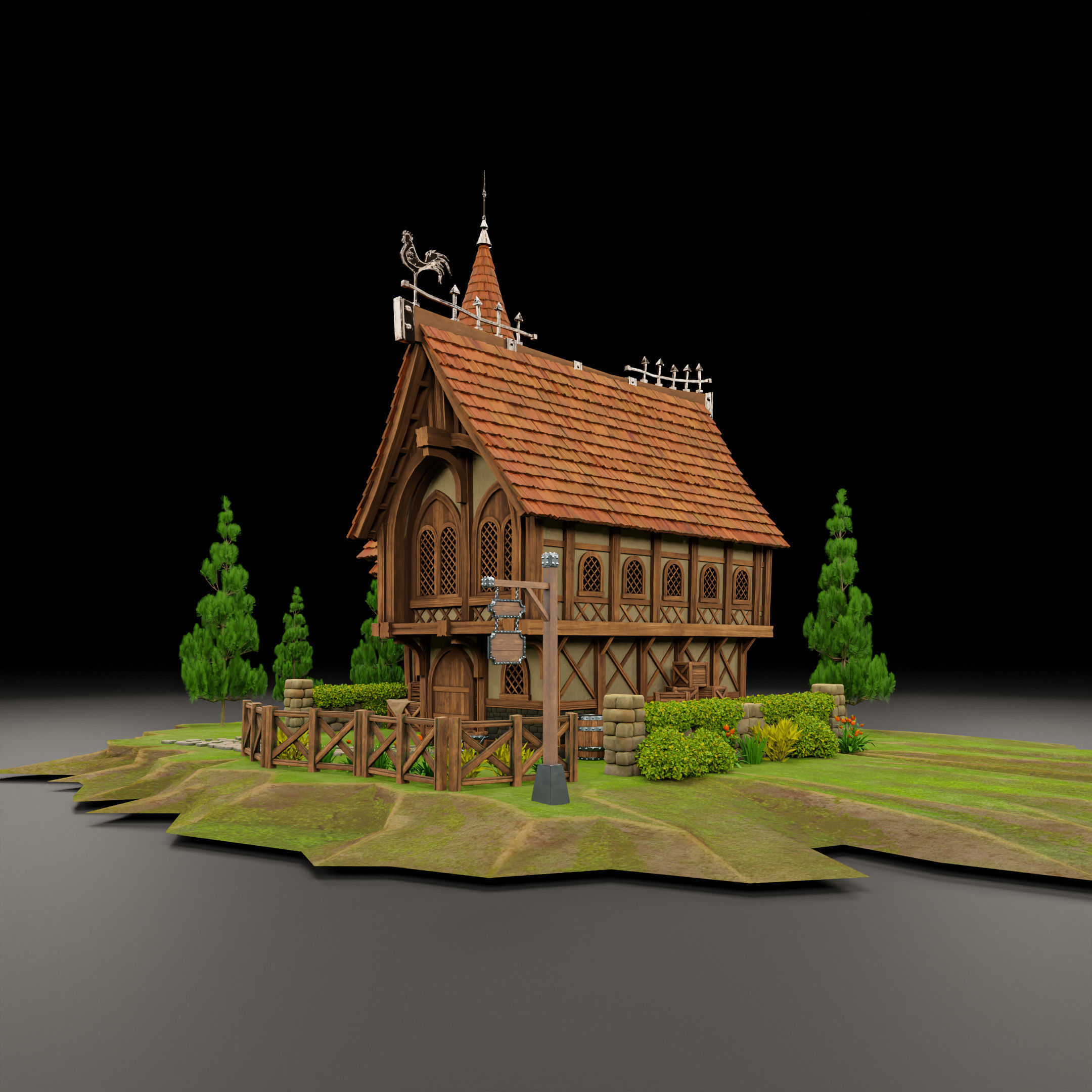 STYLIZED MEDIEVAL BUILDING 08 PRINT READY Low-poly 3D model_4