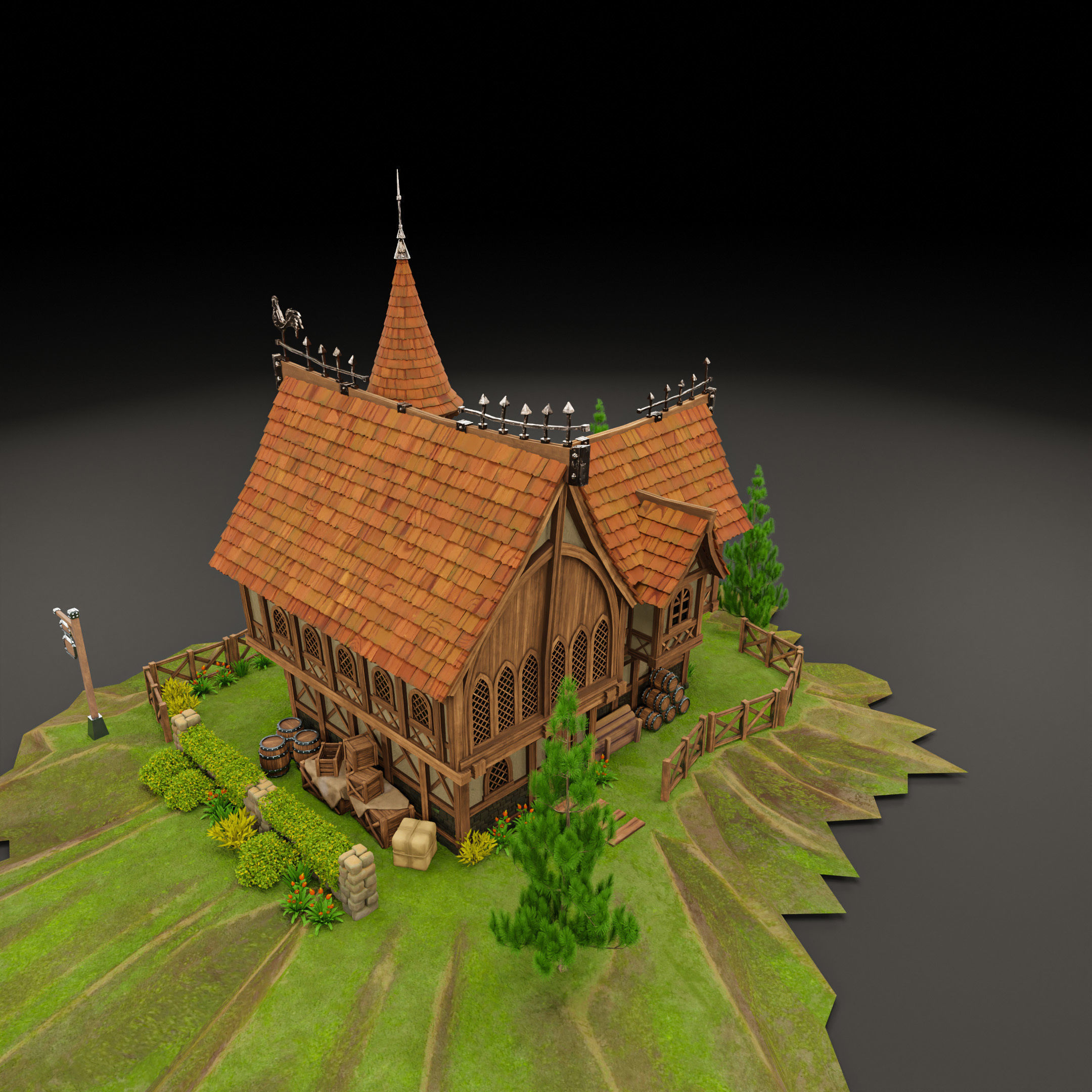 STYLIZED MEDIEVAL BUILDING 08 PRINT READY Low-poly 3D model_12