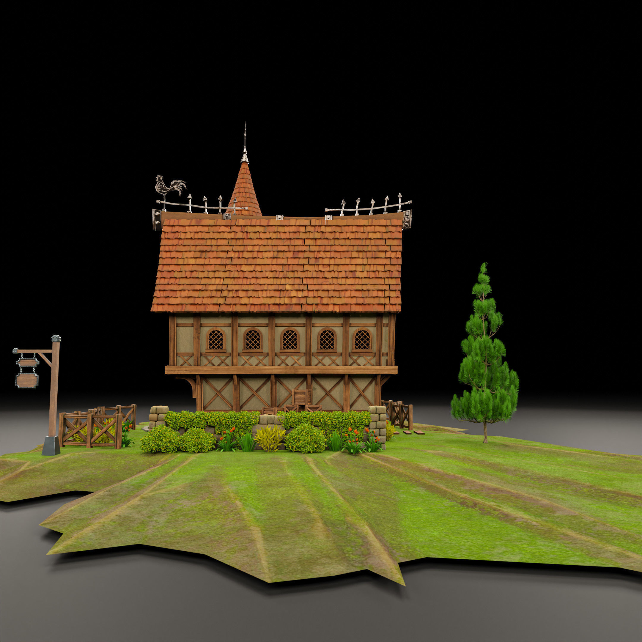 STYLIZED MEDIEVAL BUILDING 08 PRINT READY Low-poly 3D model_5