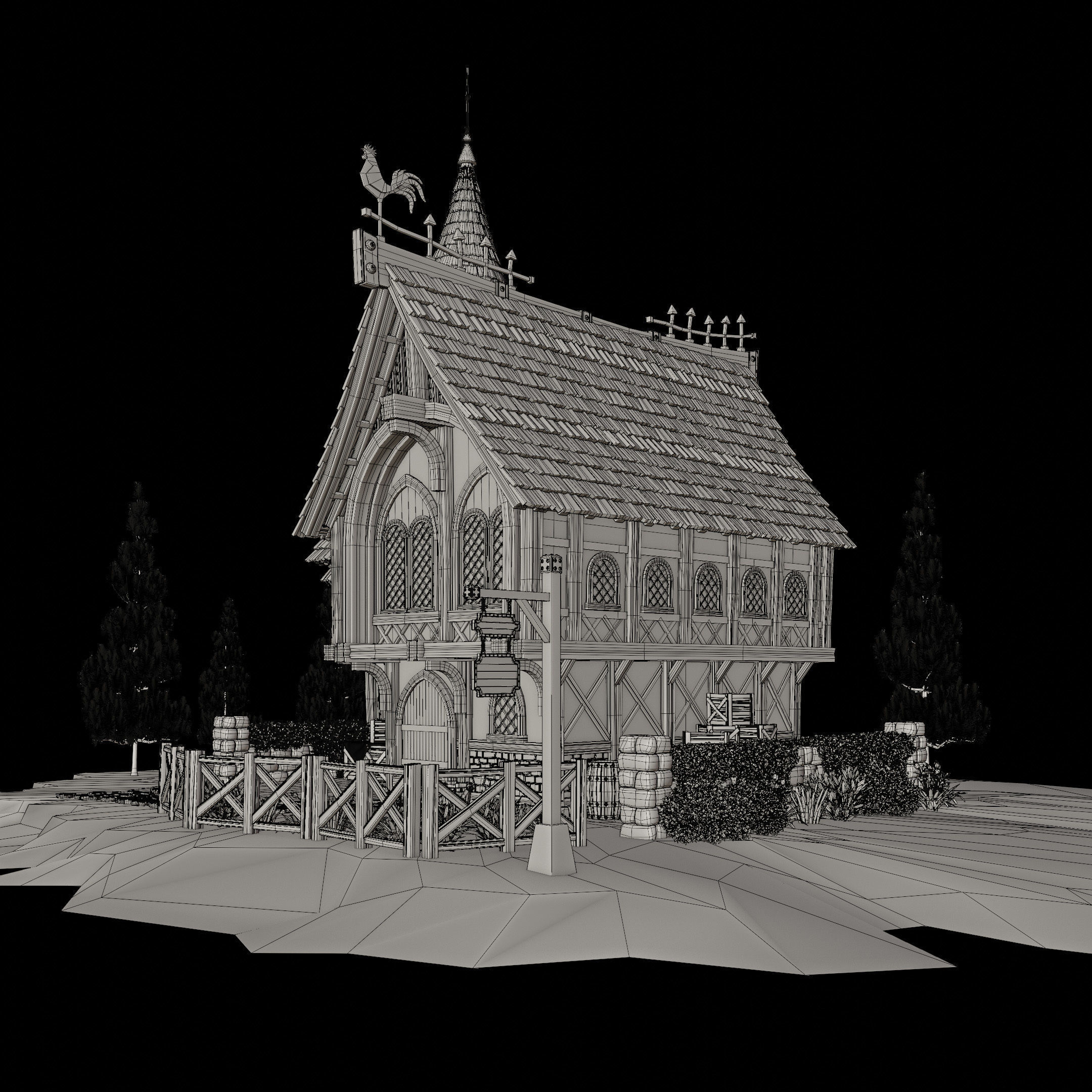 STYLIZED MEDIEVAL BUILDING 08 PRINT READY Low-poly 3D model_14
