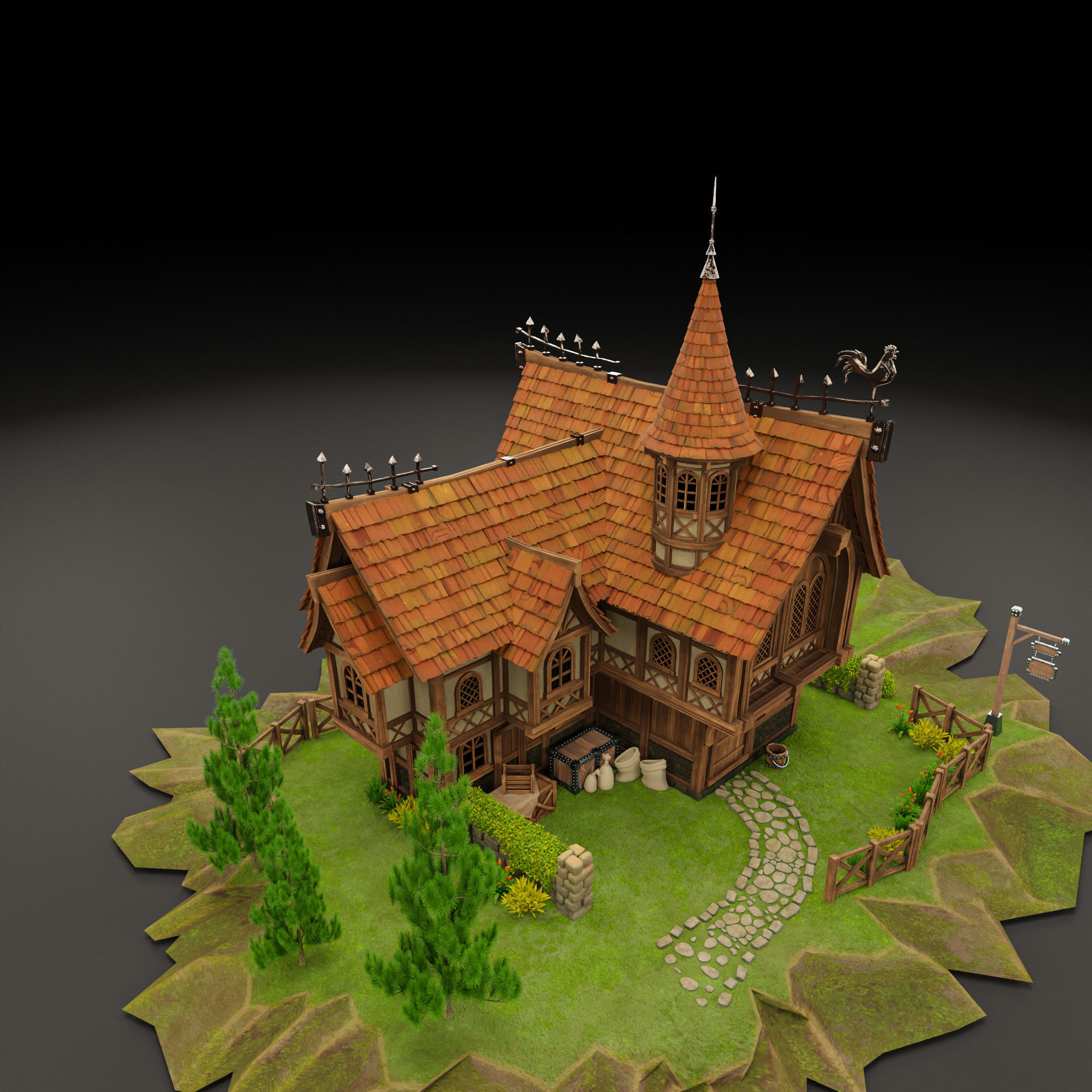 STYLIZED MEDIEVAL BUILDING 08 PRINT READY Low-poly 3D model_11