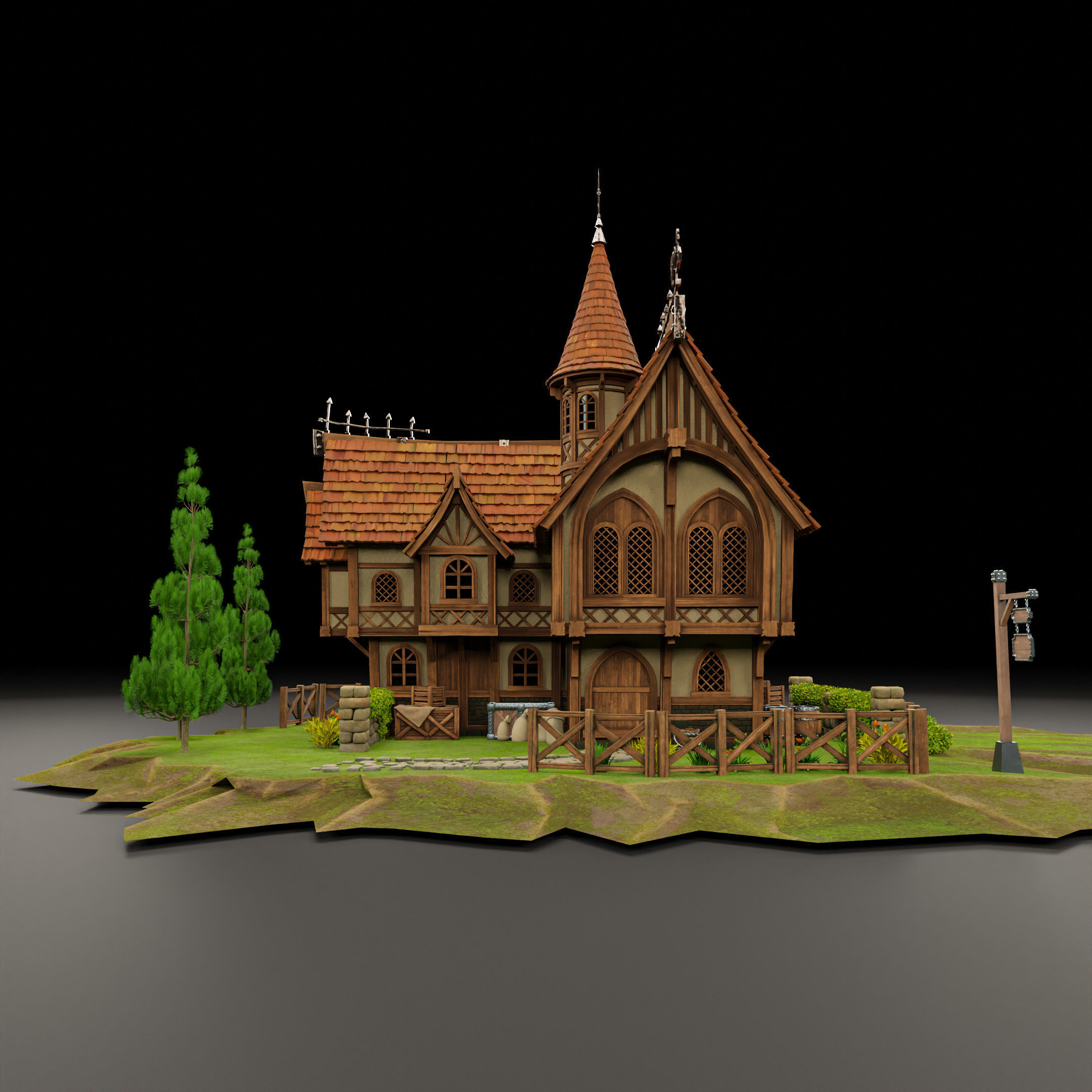 STYLIZED MEDIEVAL BUILDING 08 PRINT READY Low-poly 3D model_3