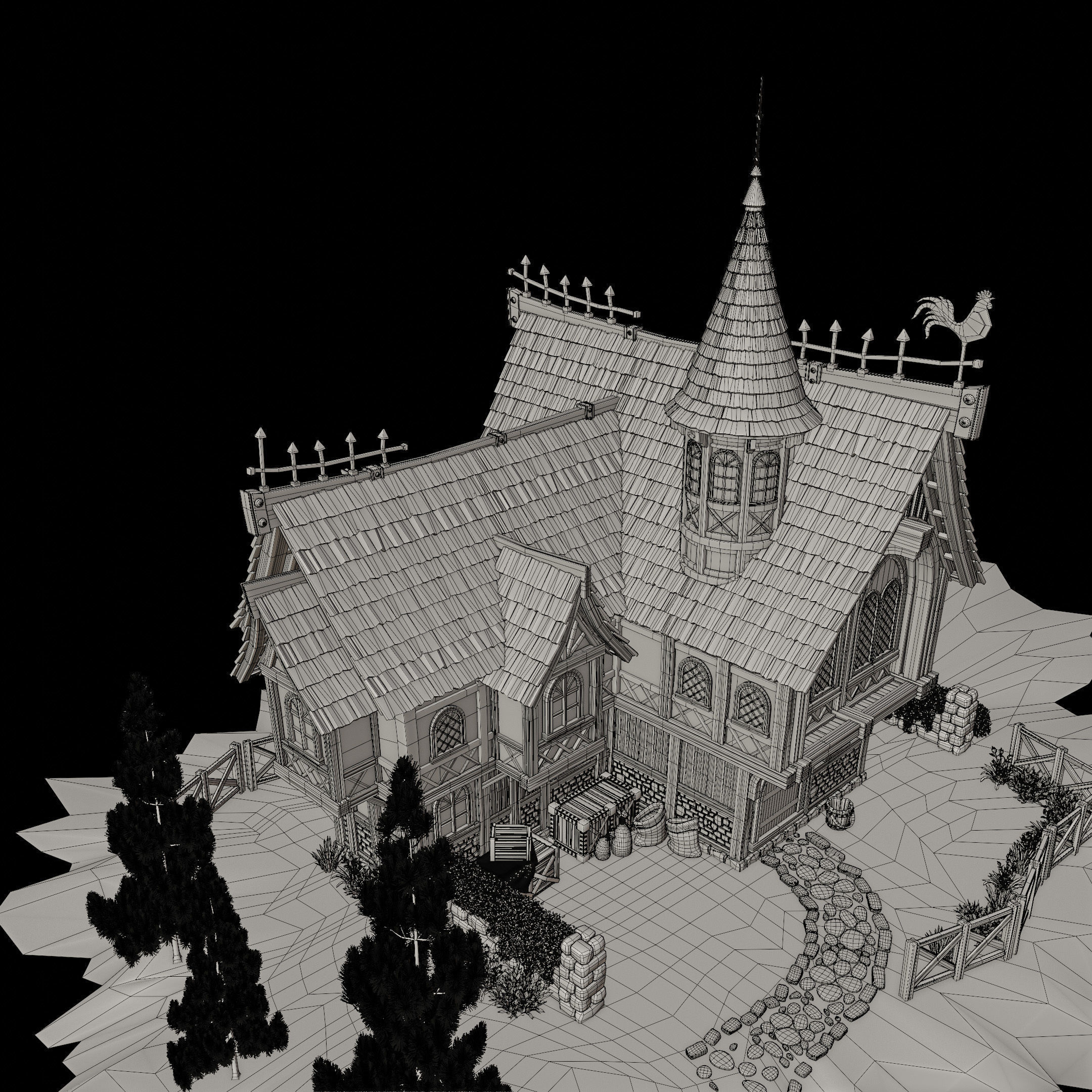 STYLIZED MEDIEVAL BUILDING 08 PRINT READY Low-poly 3D model_21