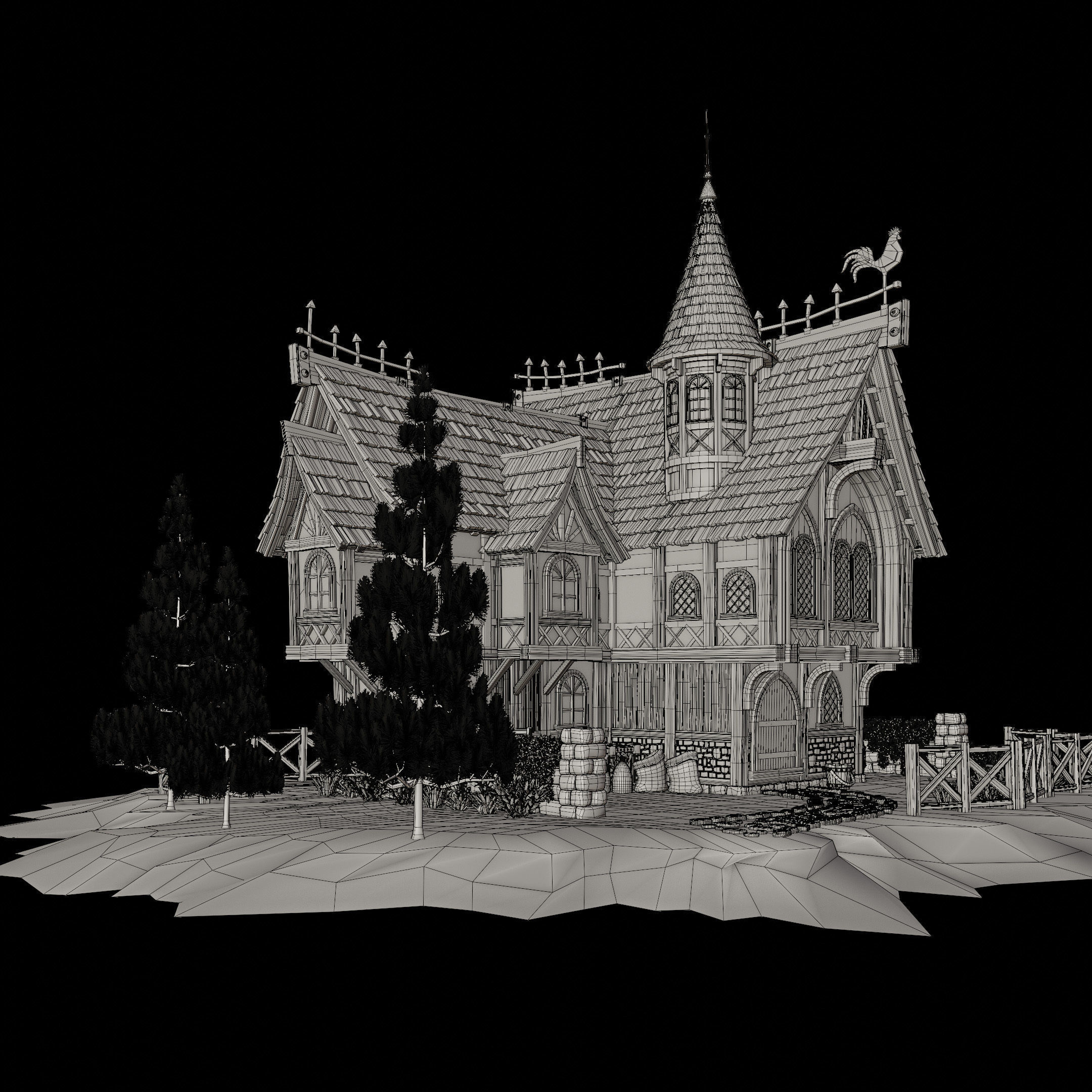 STYLIZED MEDIEVAL BUILDING 08 PRINT READY Low-poly 3D model_20