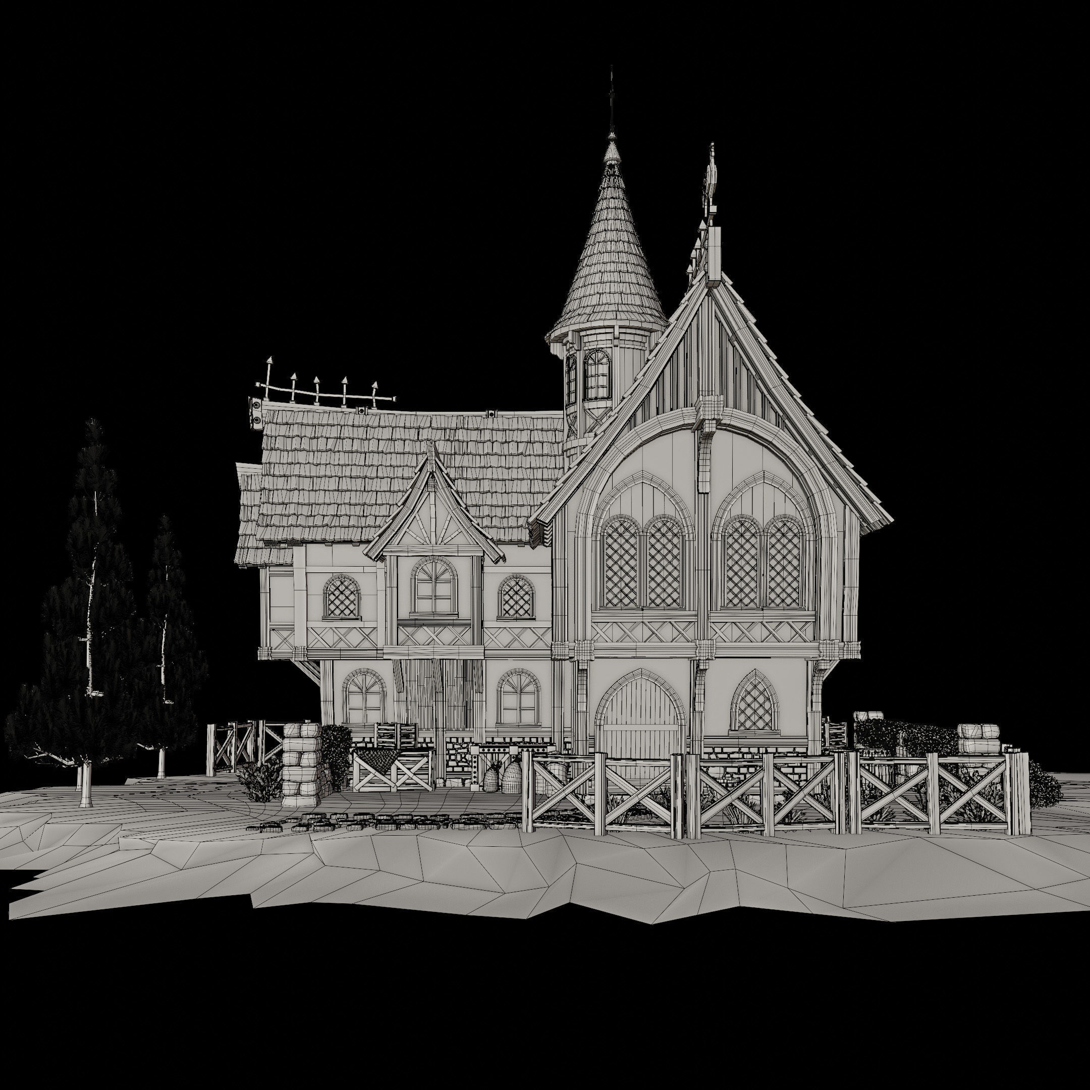 STYLIZED MEDIEVAL BUILDING 08 PRINT READY Low-poly 3D model_13