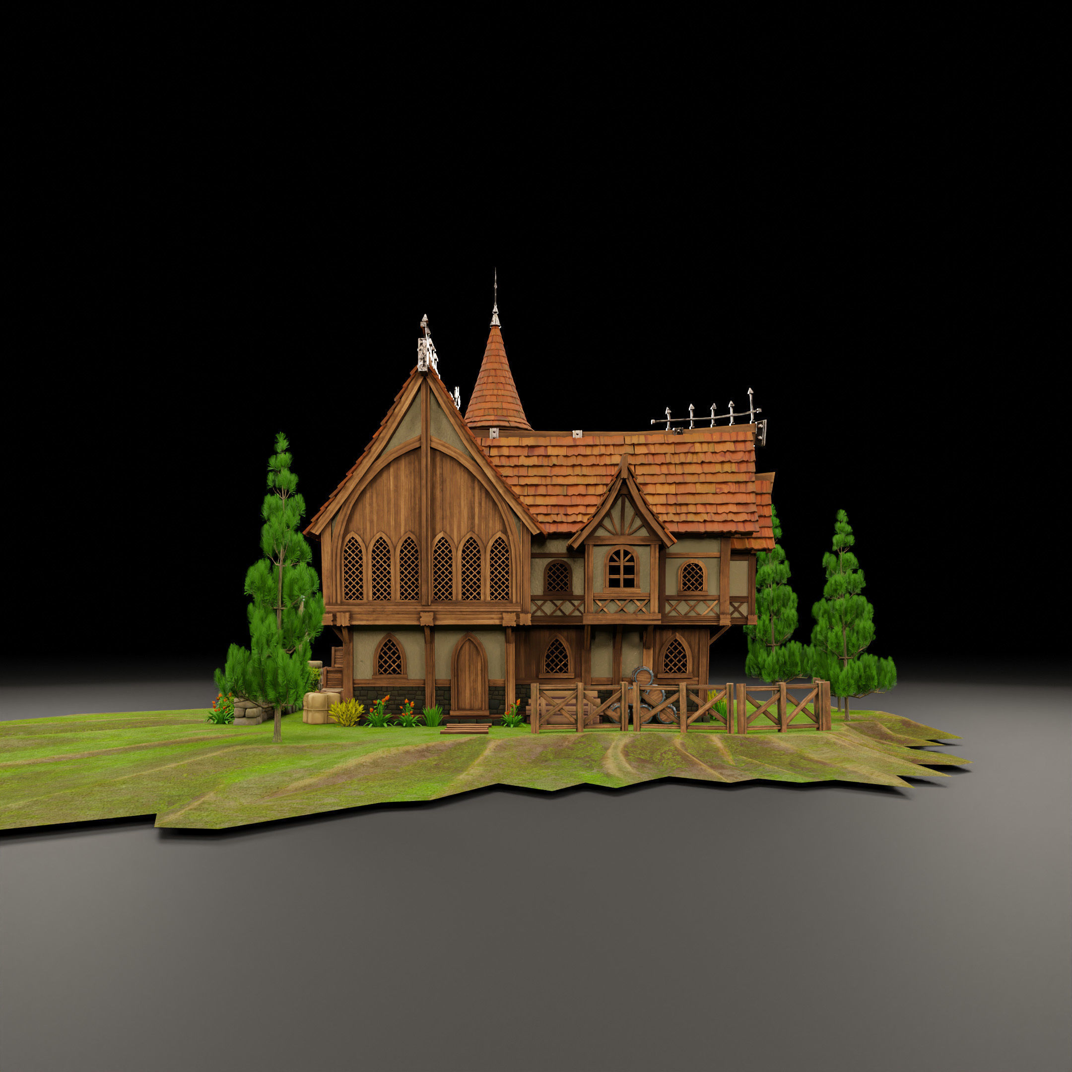 STYLIZED MEDIEVAL BUILDING 08 PRINT READY Low-poly 3D model_7
