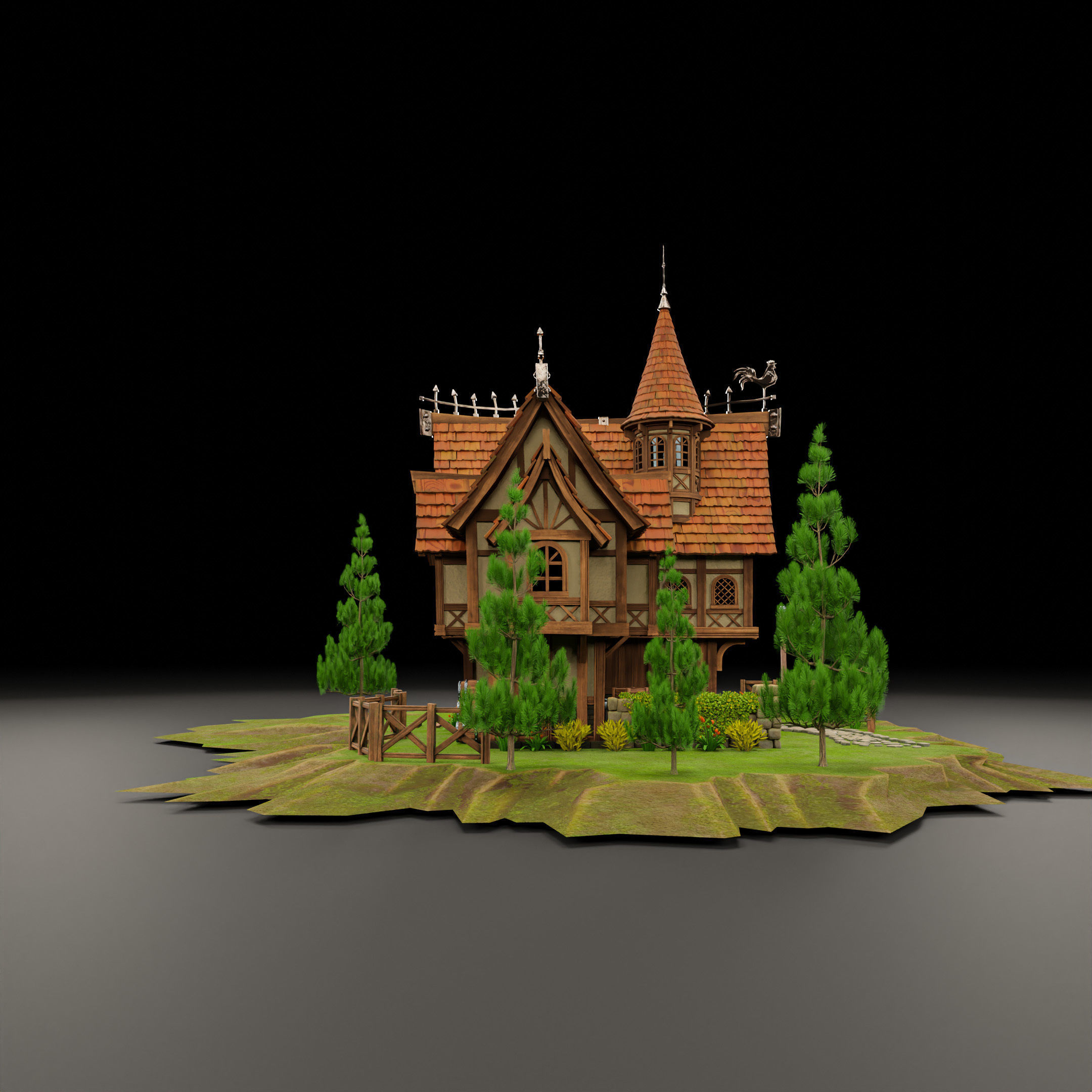 STYLIZED MEDIEVAL BUILDING 08 PRINT READY Low-poly 3D model_9