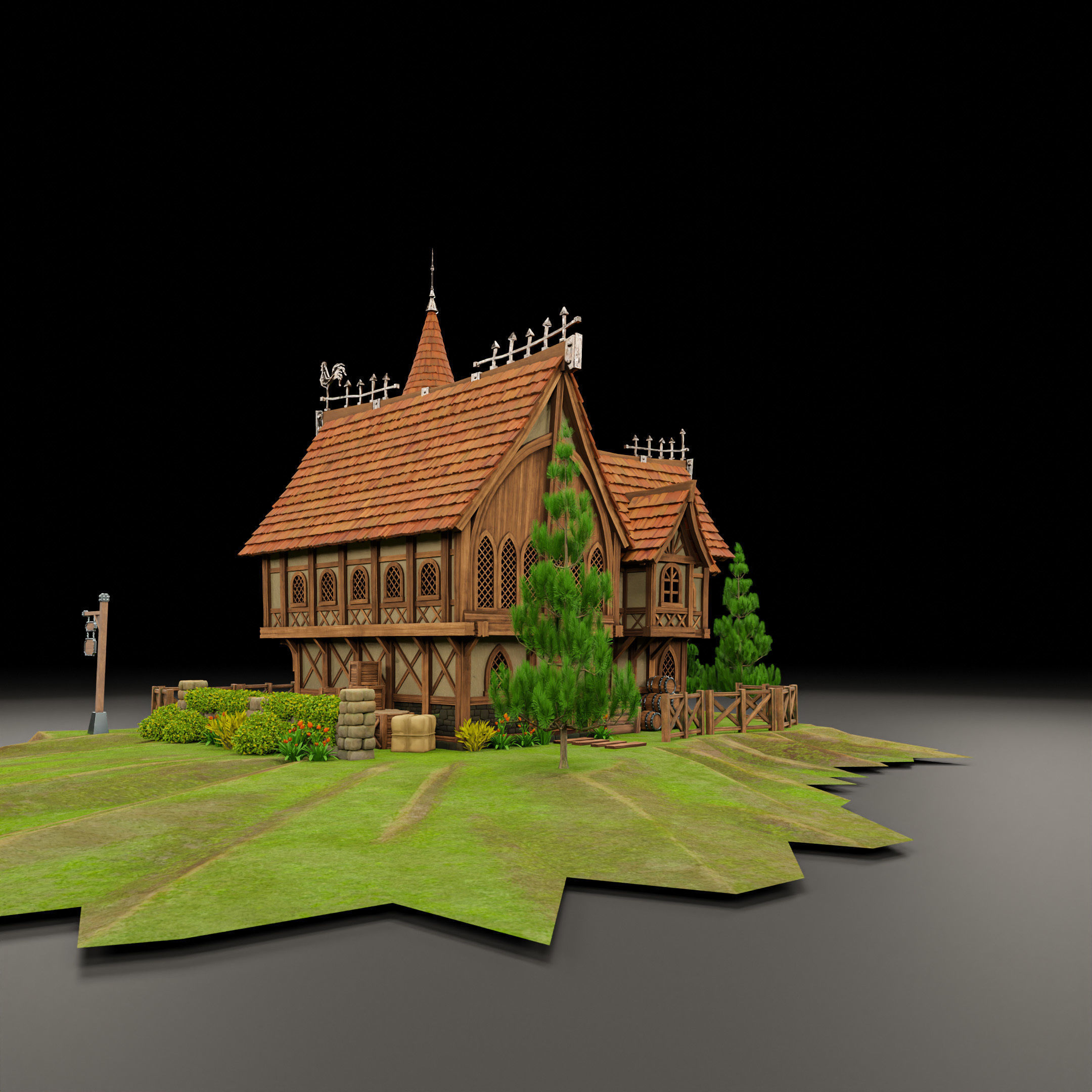 STYLIZED MEDIEVAL BUILDING 08 PRINT READY Low-poly 3D model_6