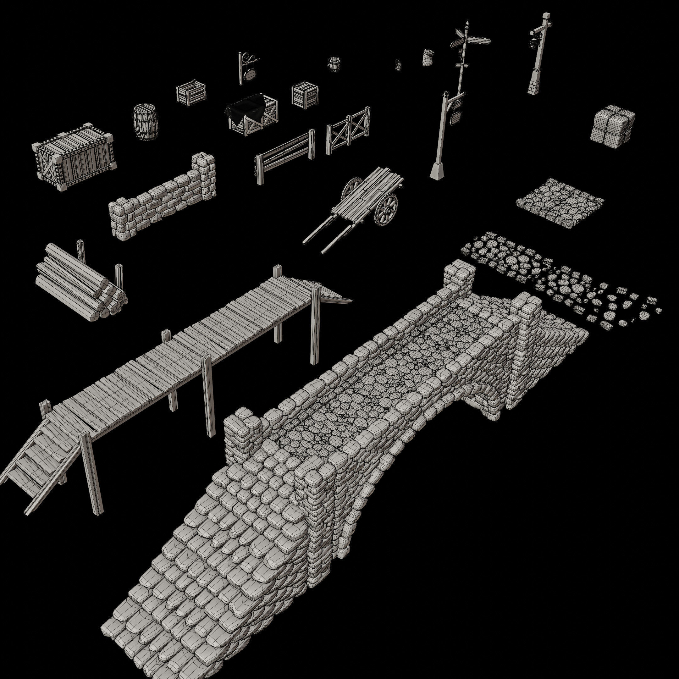 STYLIZED MEDIEVAL BUILDING ENVIRONMENT SCENE WITH ALL THE ASSET Low-poly 3D model_34