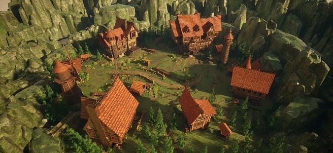 STYLIZED MEDIEVAL BUILDING ENVIRONMENT SCENE WITH ALL THE ASSET Low-poly 3D model 6