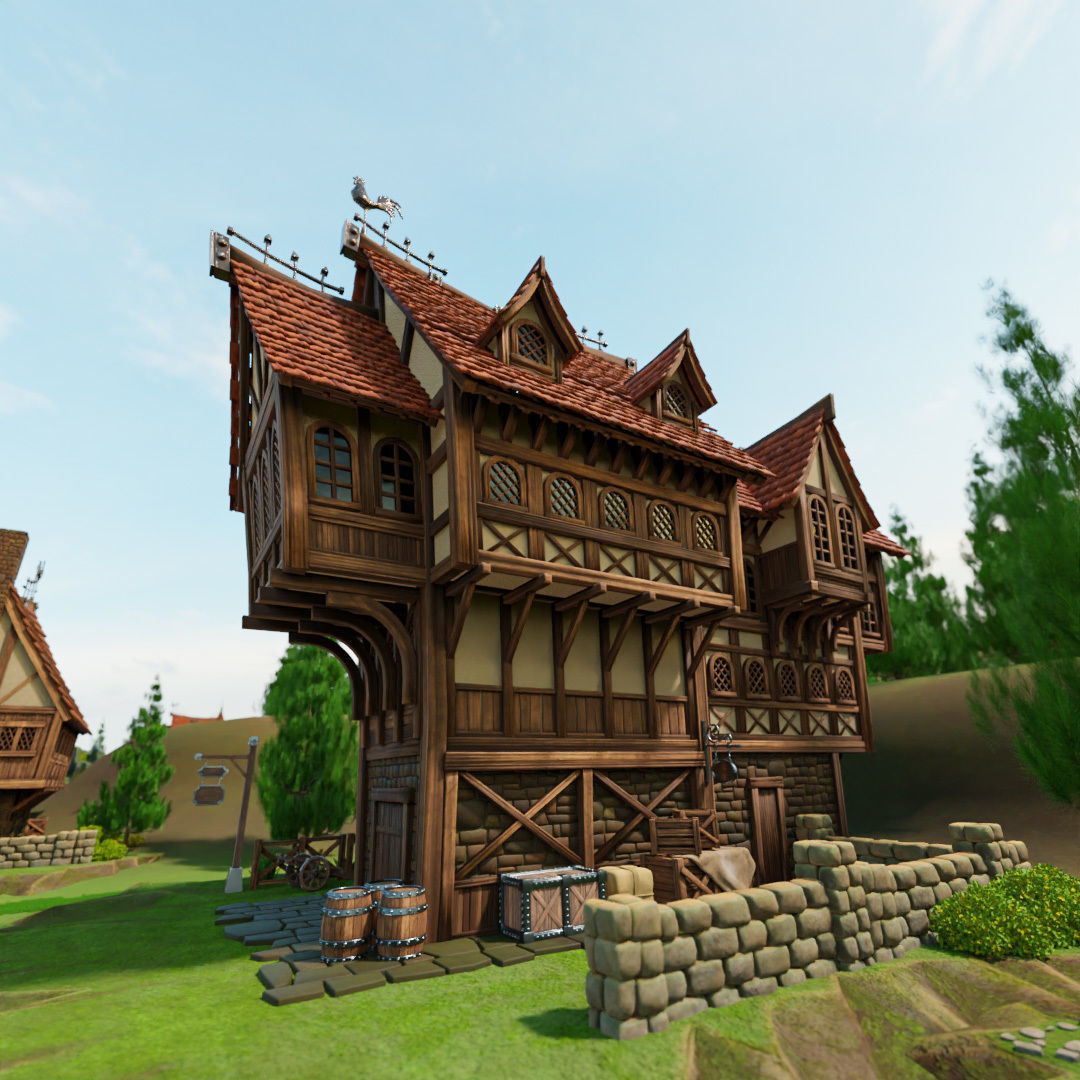 STYLIZED MEDIEVAL BUILDING ENVIRONMENT SCENE WITH ALL THE ASSET Low-poly 3D model_15