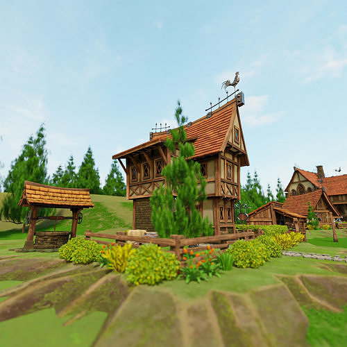 STYLIZED MEDIEVAL BUILDING ENVIRONMENT SCENE WITH ALL THE ASSET Low-poly 3D model 7