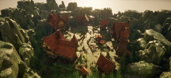 STYLIZED MEDIEVAL BUILDING ENVIRONMENT SCENE WITH ALL THE ASSET Low-poly 3D model 5