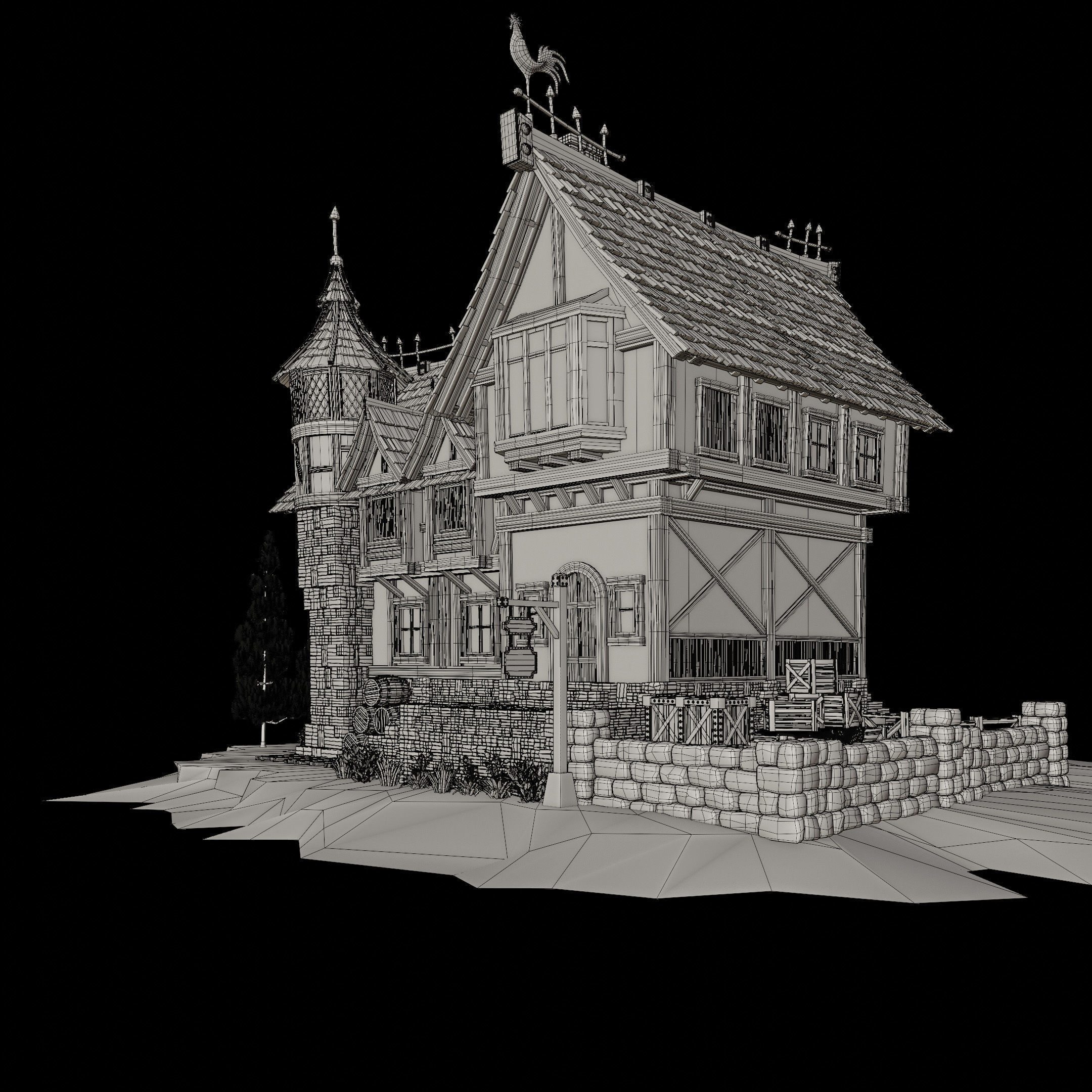 STYLIZED MEDIEVAL BUILDING ENVIRONMENT SCENE WITH ALL THE ASSET Low-poly 3D model_38