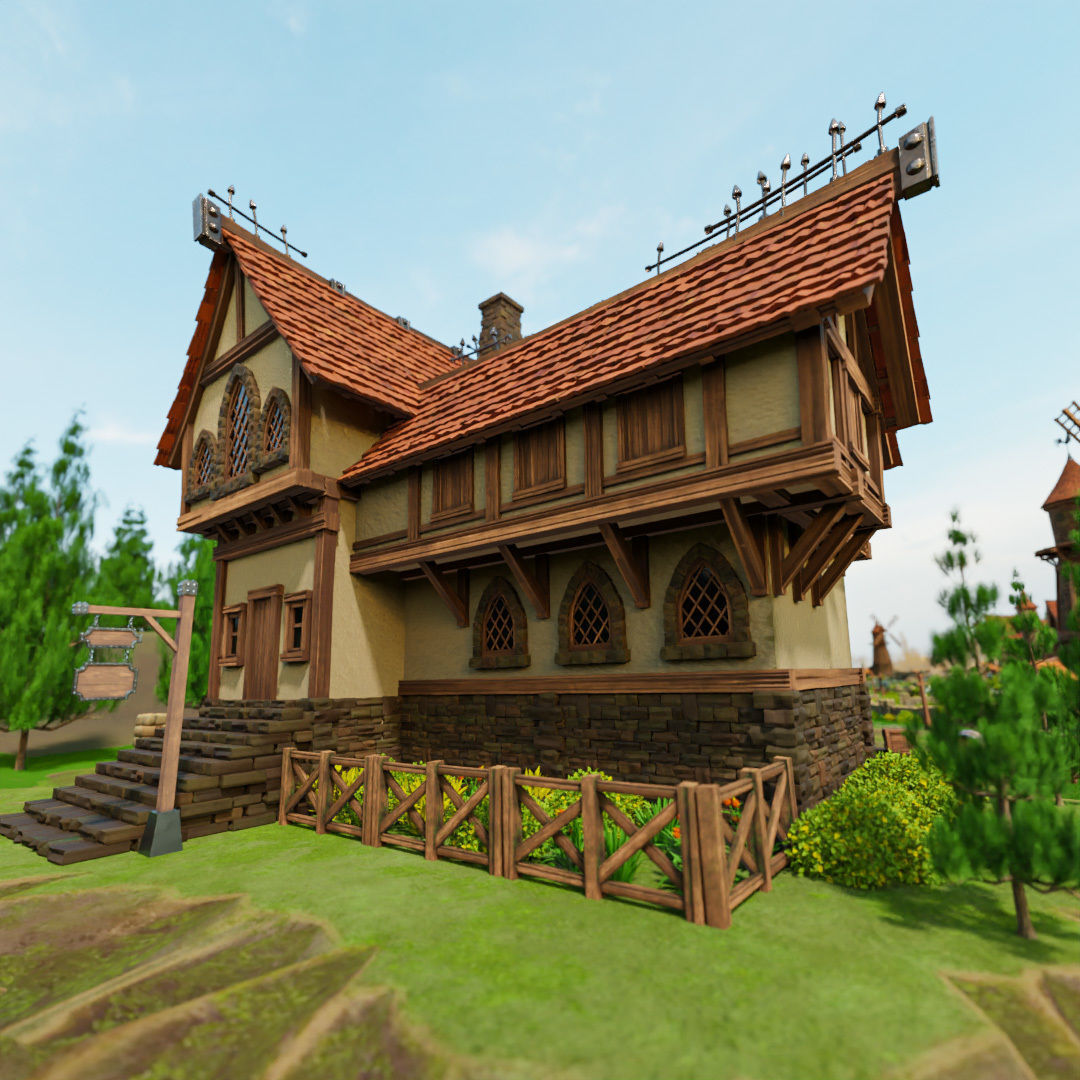 STYLIZED MEDIEVAL BUILDING ENVIRONMENT SCENE WITH ALL THE ASSET Low-poly 3D model_13