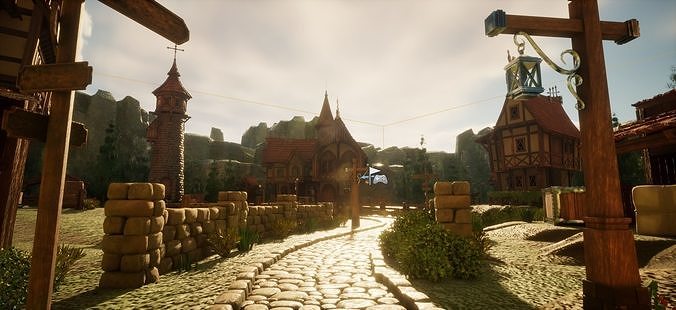 STYLIZED MEDIEVAL BUILDING ENVIRONMENT SCENE WITH ALL THE ASSET Low-poly 3D model 4
