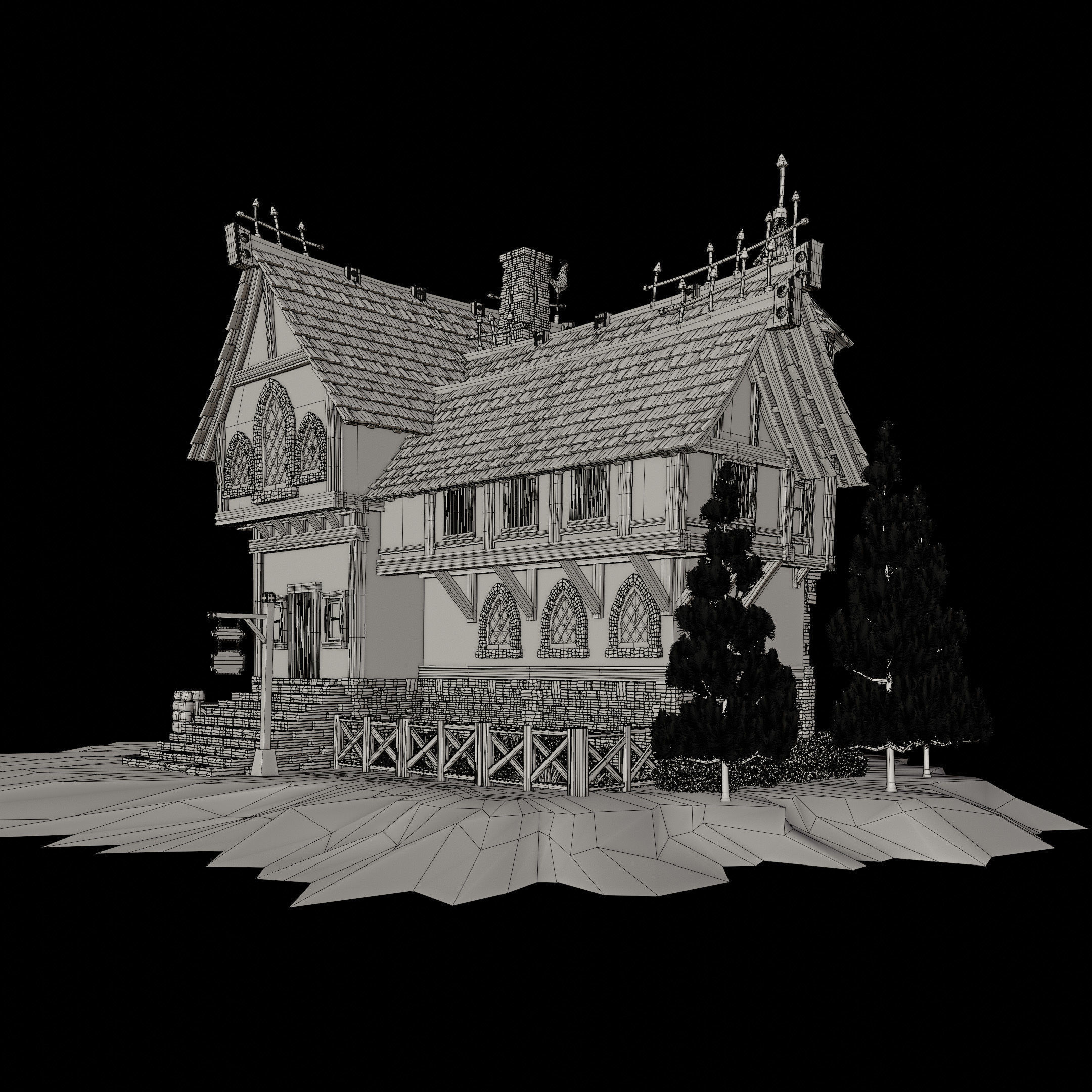 STYLIZED MEDIEVAL BUILDING ENVIRONMENT SCENE WITH ALL THE ASSET Low-poly 3D model_39