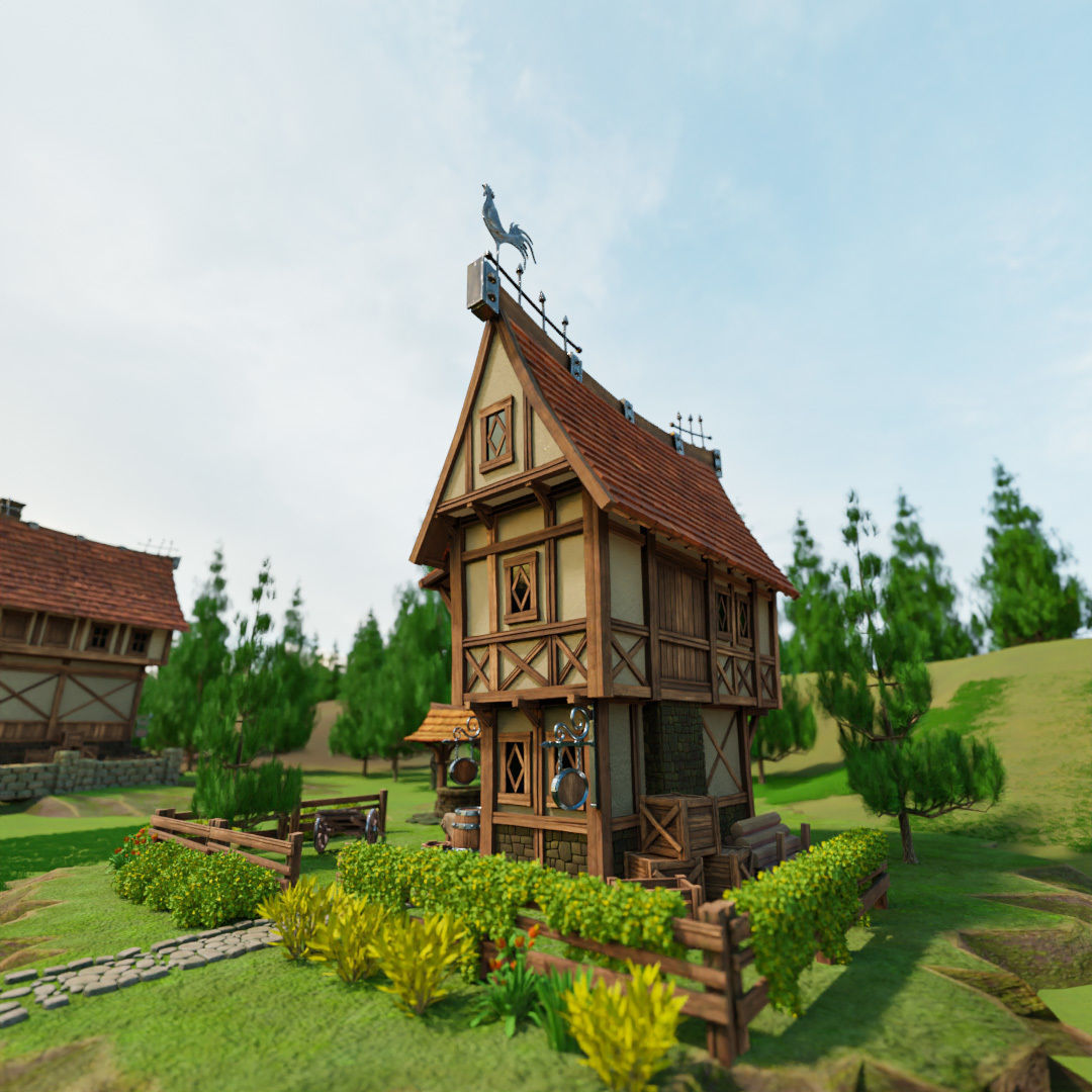 STYLIZED MEDIEVAL BUILDING ENVIRONMENT SCENE WITH ALL THE ASSET Low-poly 3D model_8