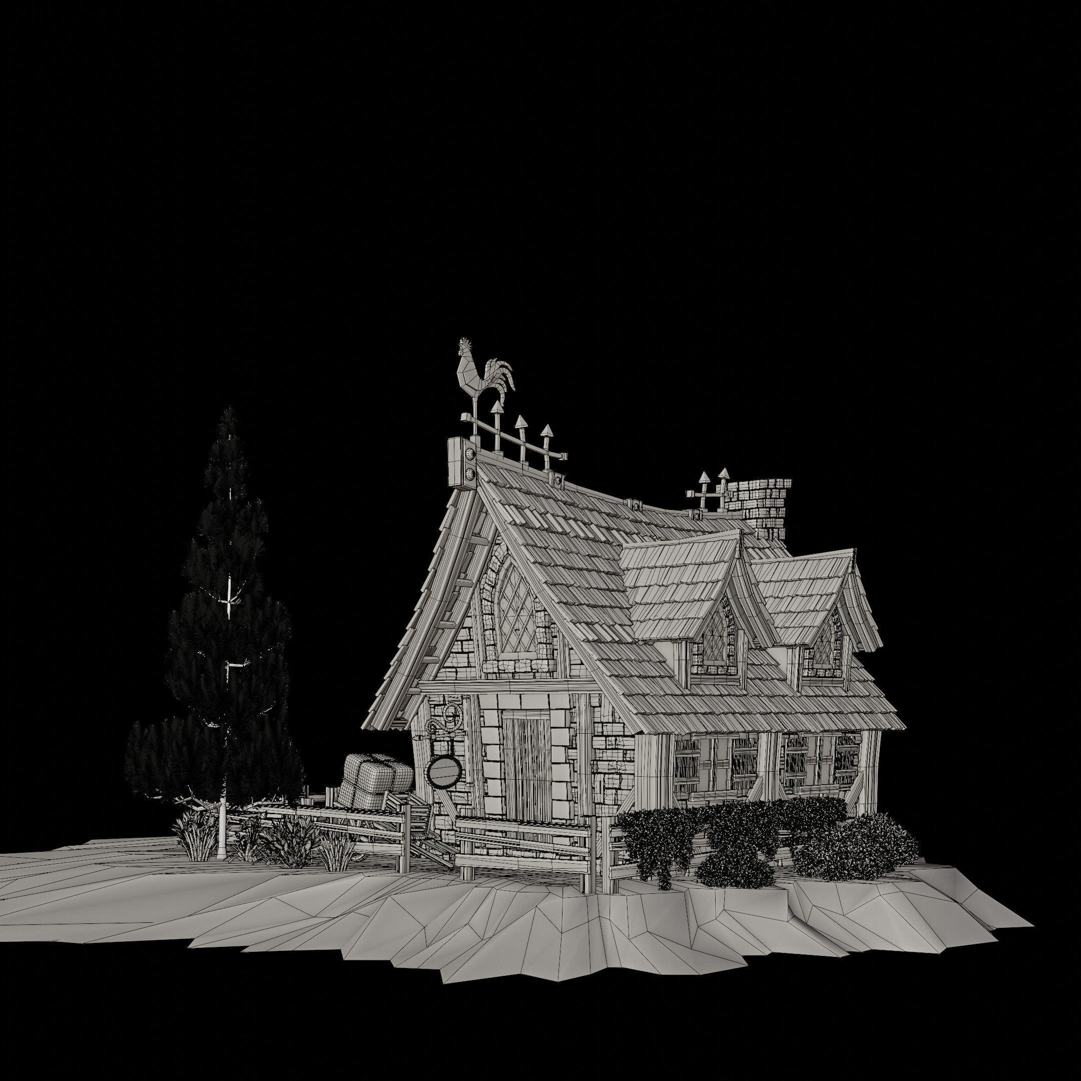 STYLIZED MEDIEVAL BUILDING ENVIRONMENT SCENE WITH ALL THE ASSET Low-poly 3D model_37