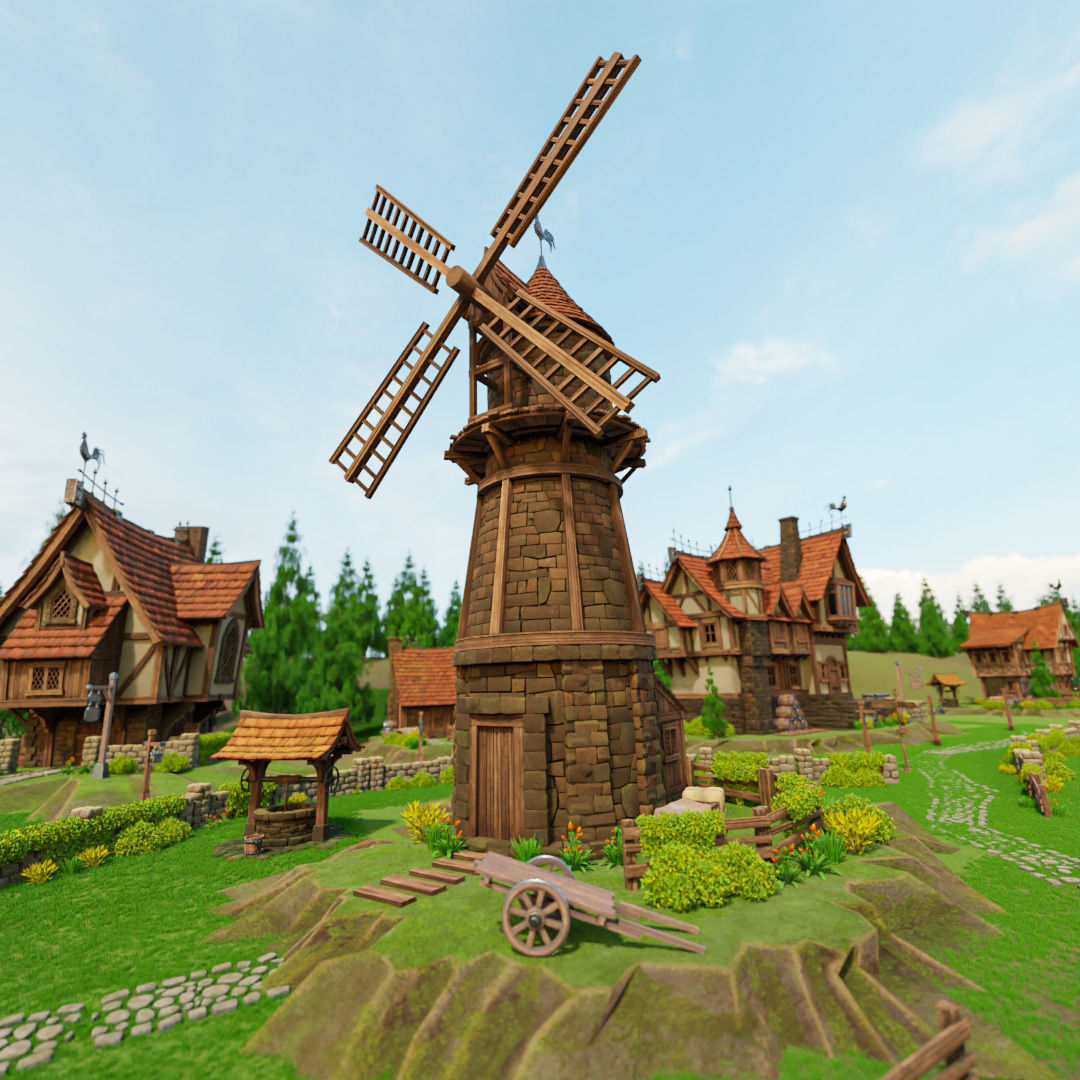 STYLIZED MEDIEVAL BUILDING ENVIRONMENT SCENE WITH ALL THE ASSET Low-poly 3D model_19
