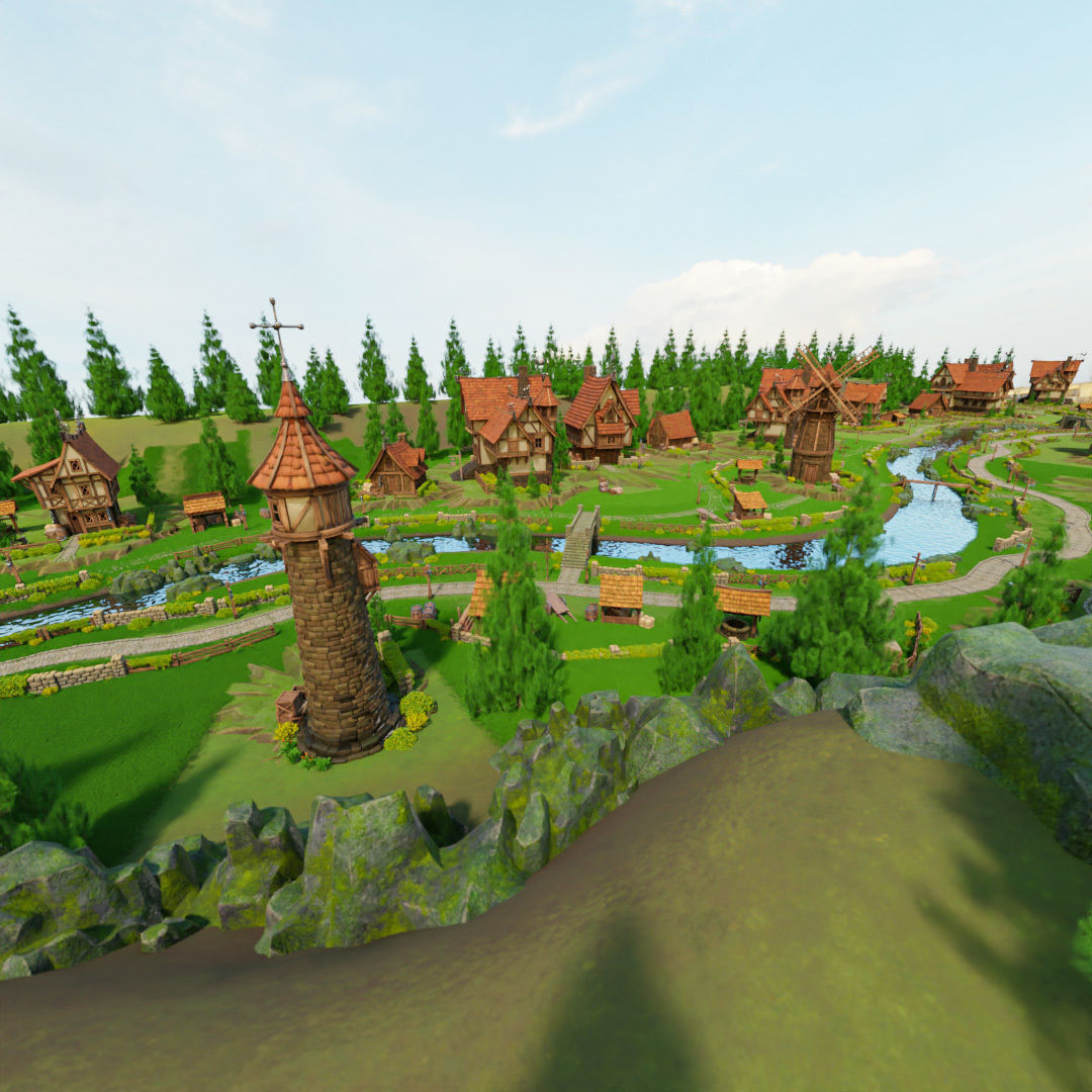 STYLIZED MEDIEVAL BUILDING ENVIRONMENT SCENE WITH ALL THE ASSET Low-poly 3D model_24