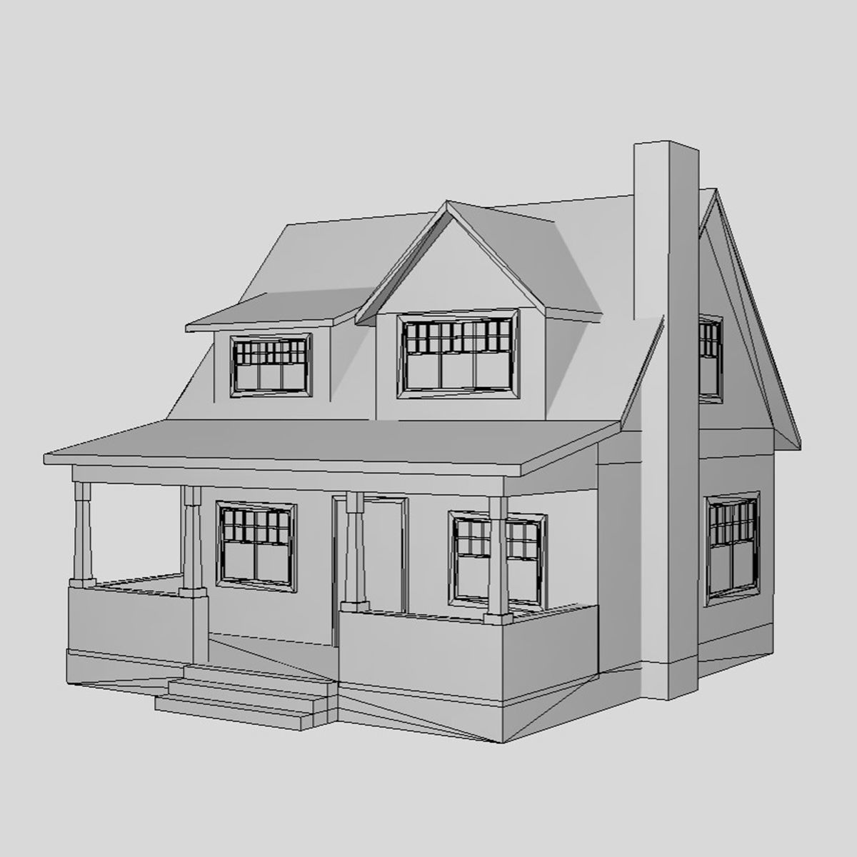 American Style Cottage - Town House Model Low-poly 3D model_6