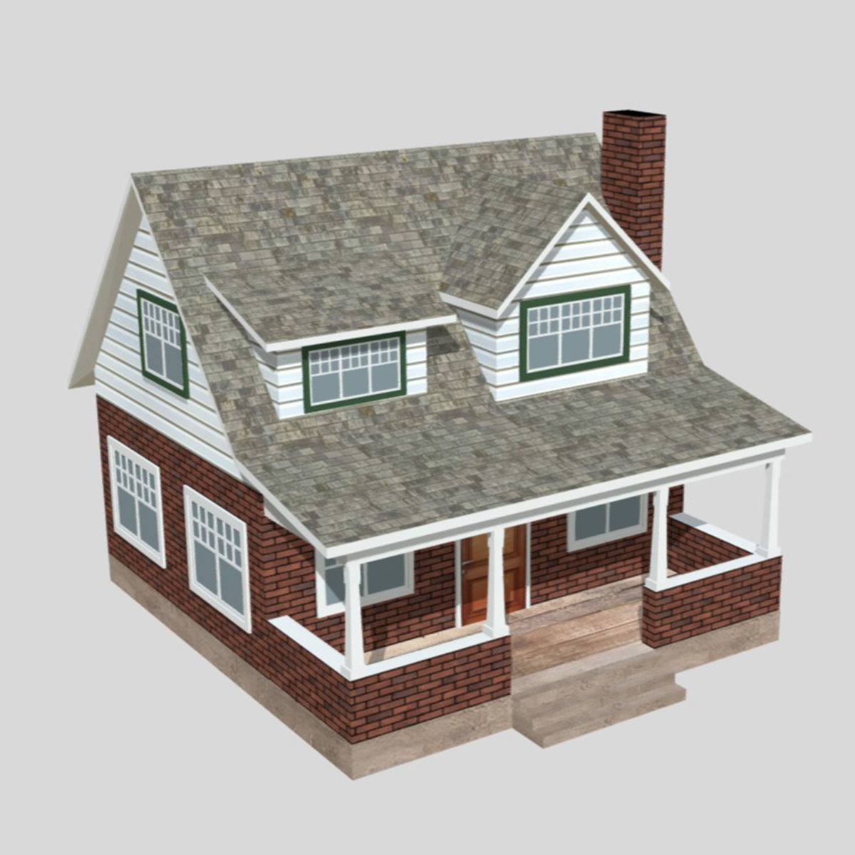American Style Cottage - Town House Model Low-poly 3D model_4
