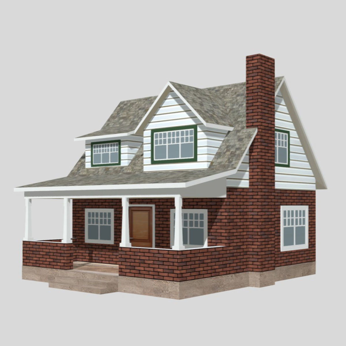 American Style Cottage - Town House Model Low-poly 3D model_1