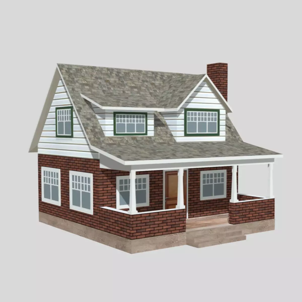 American Style Cottage - Town House Model Low-poly 3D model_0