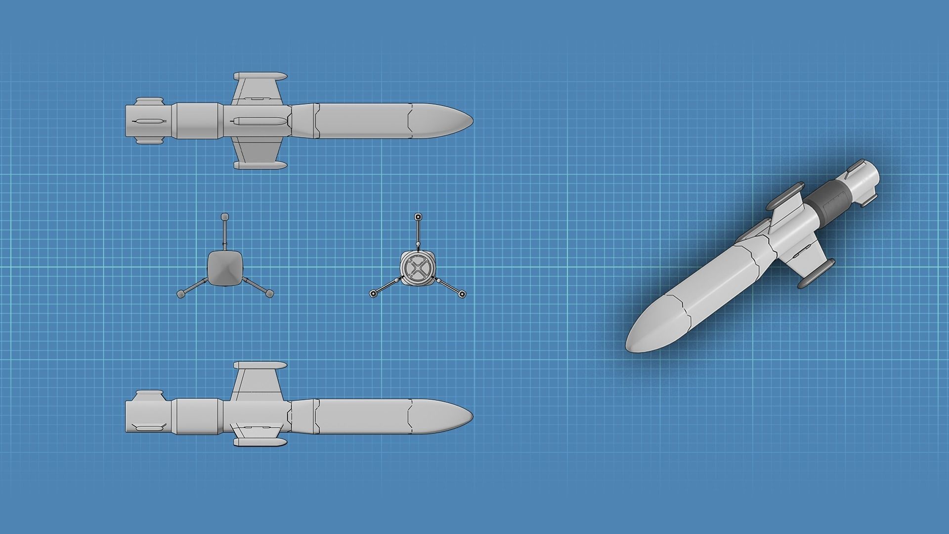 Sci Fi Missile Destroyer - series Kit Low-poly 3D model_9