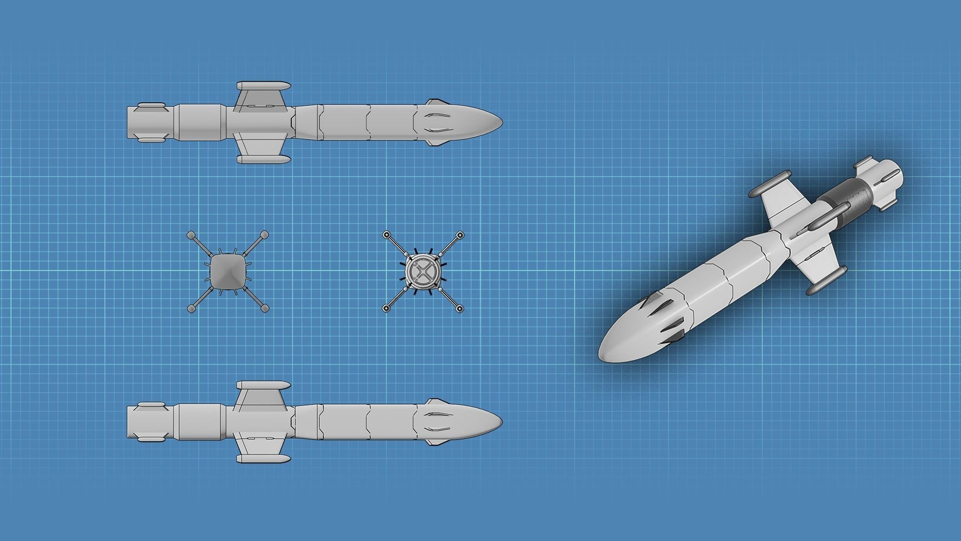 Sci Fi Missile Destroyer - series Kit Low-poly 3D model_11