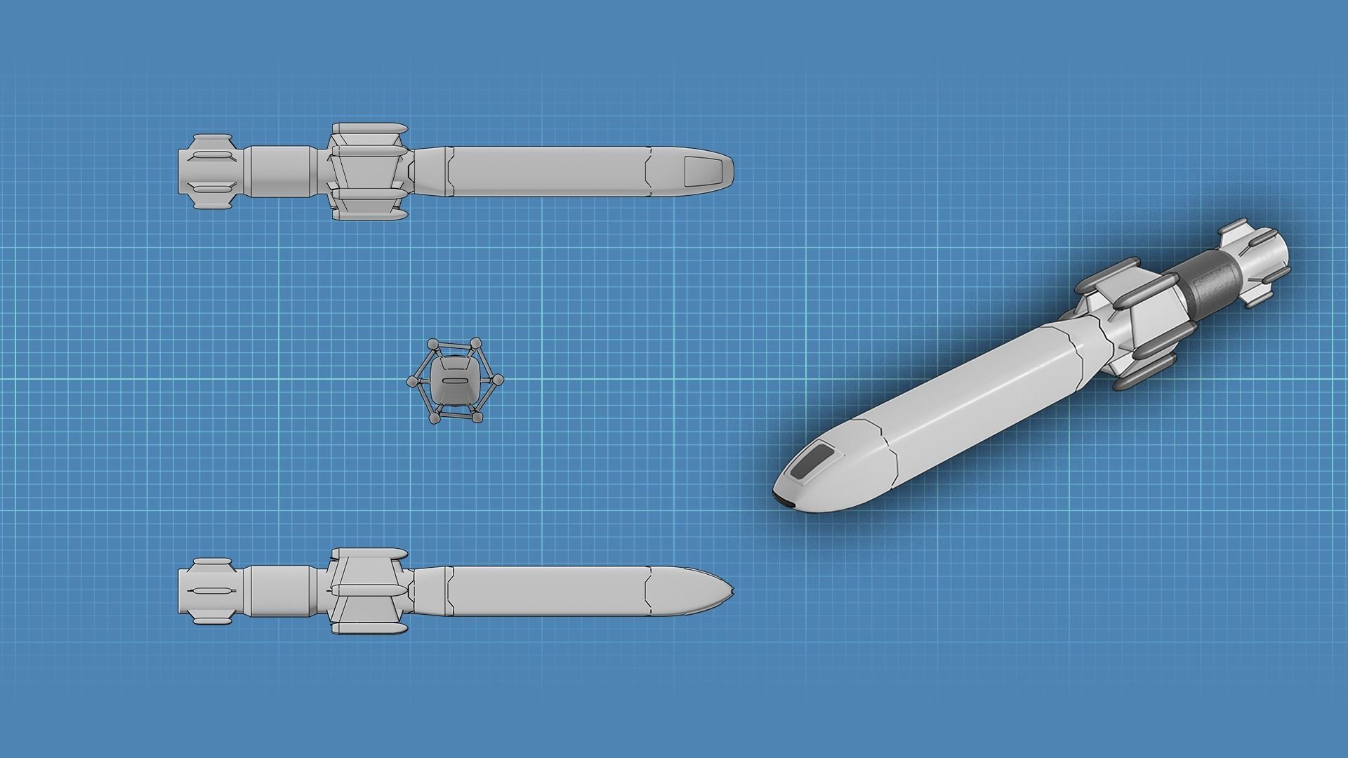 Sci Fi Missile Destroyer - series Kit Low-poly 3D model_14