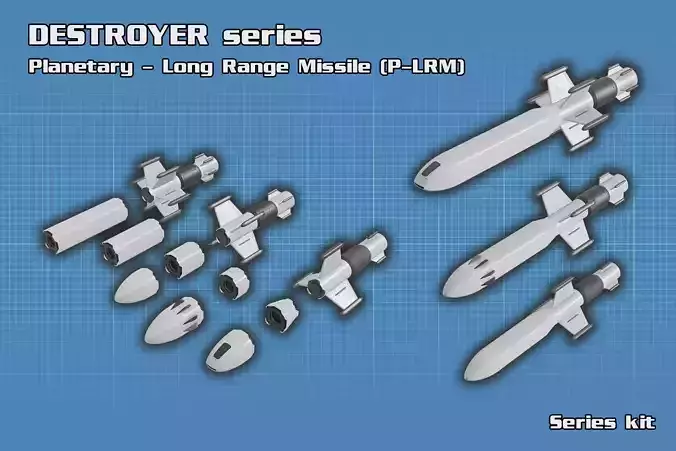 Sci Fi Missile Destroyer - series Kit Low-poly 3D model