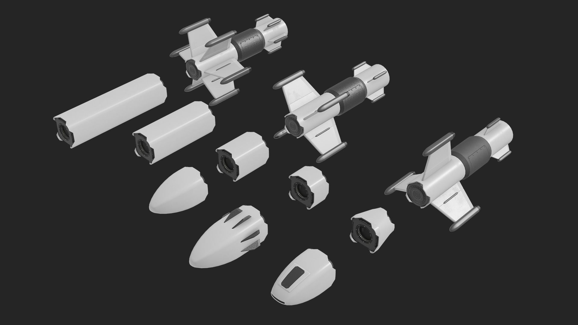 Sci Fi Missile Destroyer - series Kit Low-poly 3D model_3