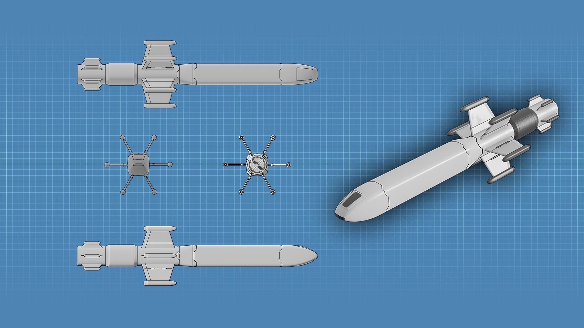 Sci Fi Missile Destroyer - series Kit Low-poly 3D model_13
